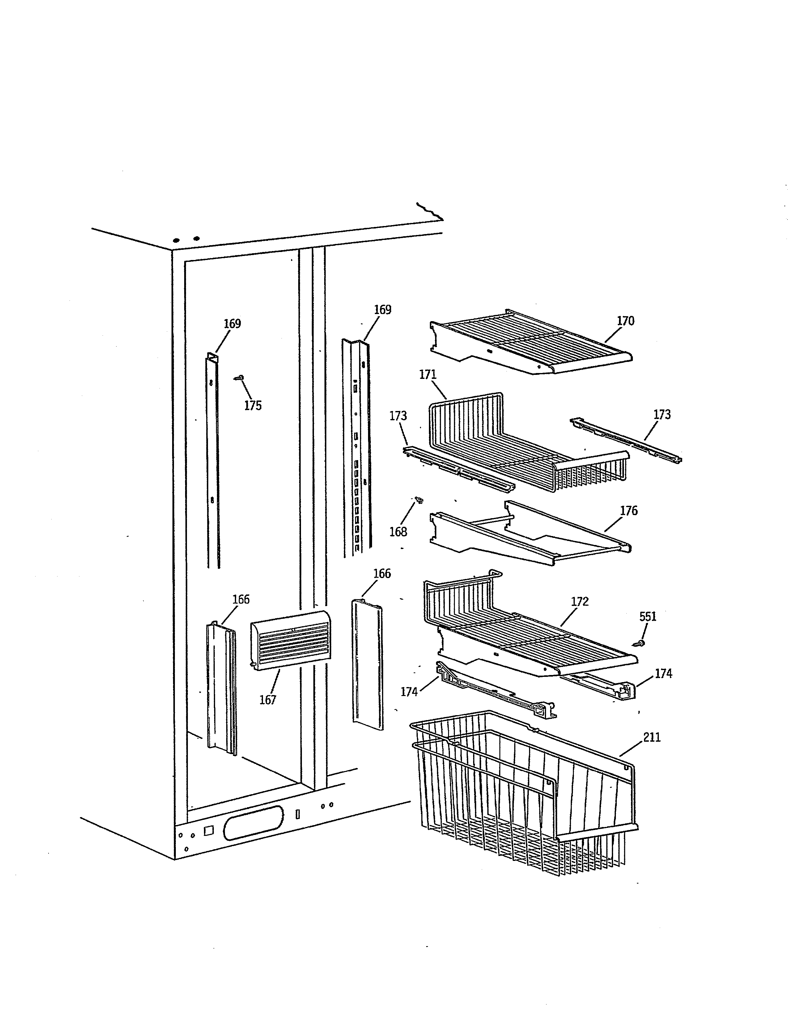 GE TPX24BRYAWW freezer shelves diagram