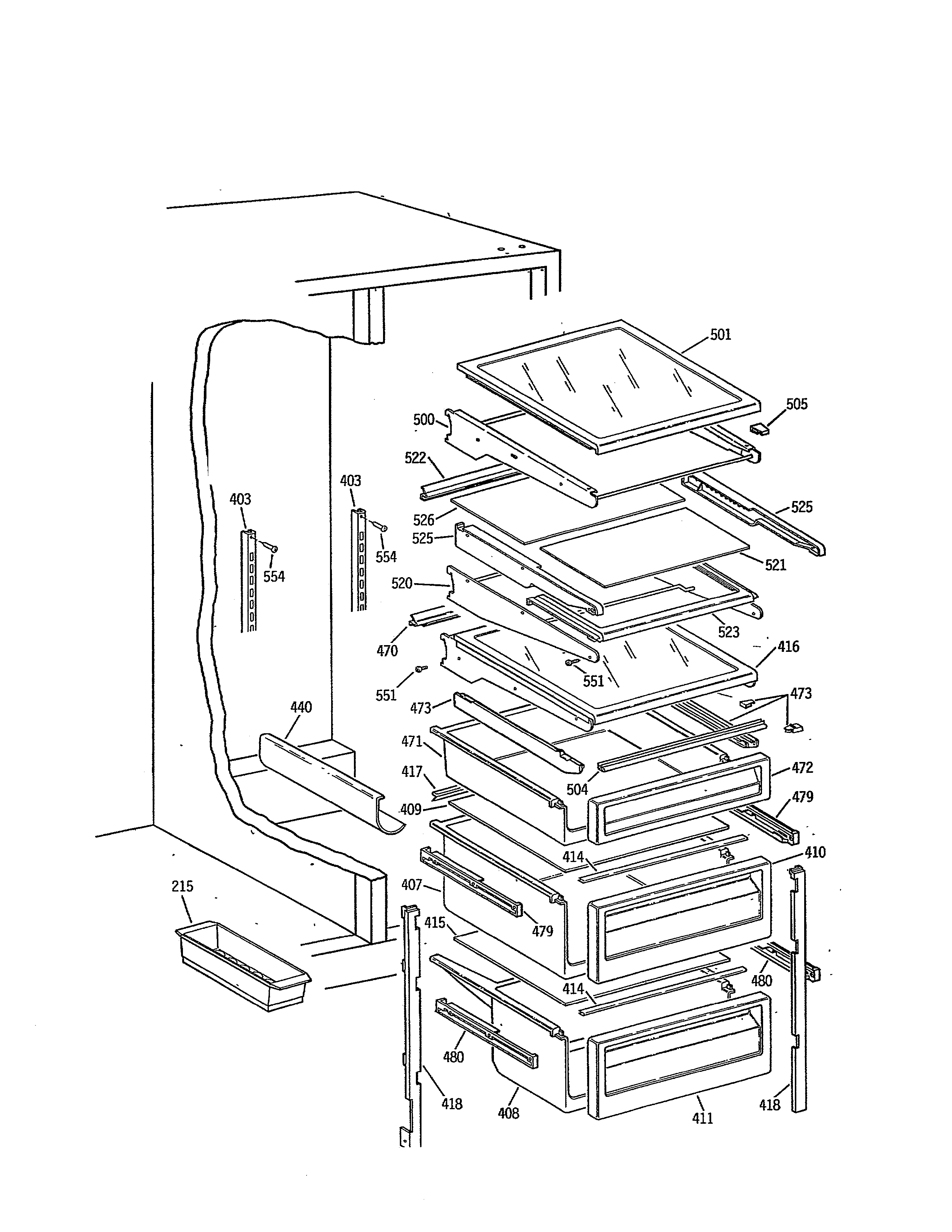 GE TPX24BRYAWW fresh food shelves diagram