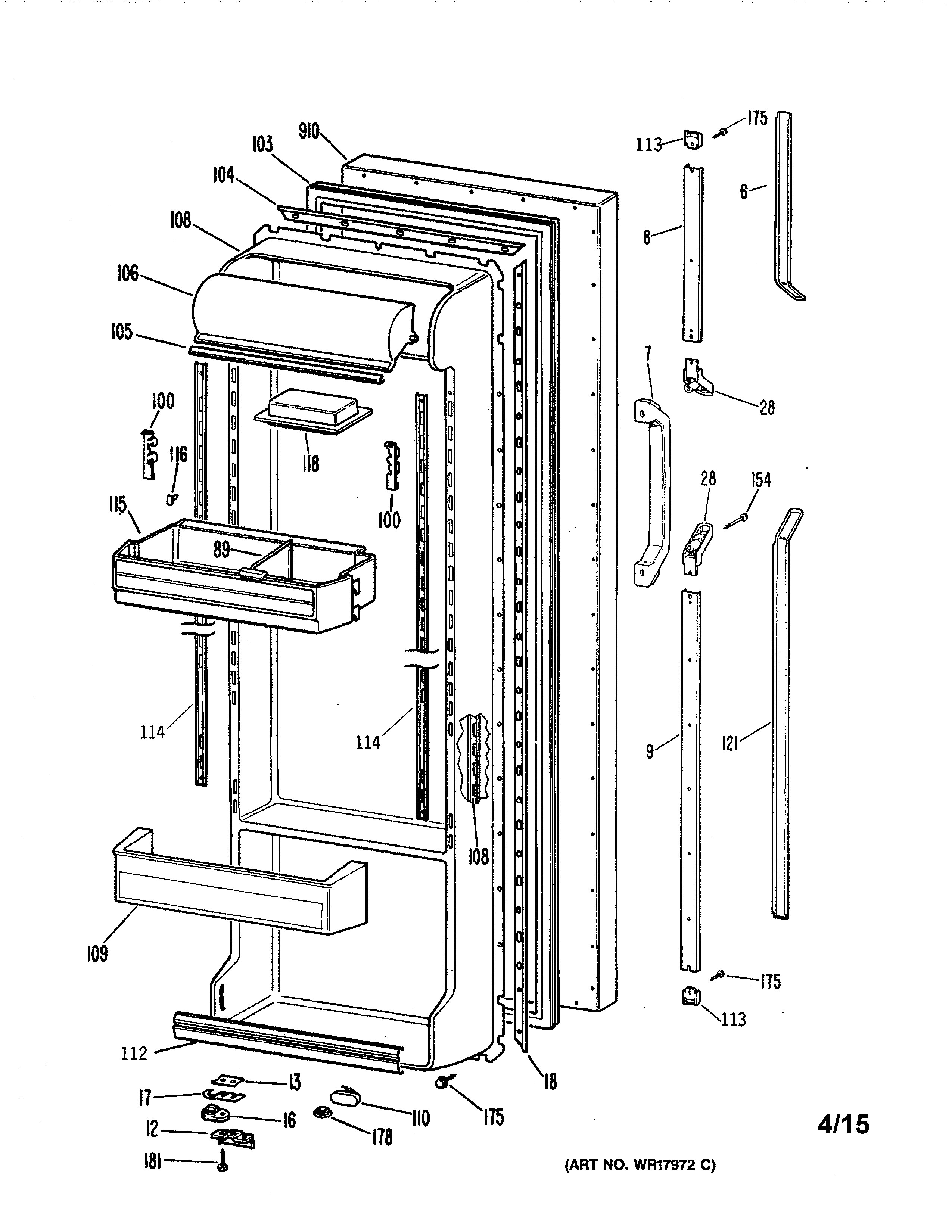 GE TFHW24RRAWH fresh food door diagram