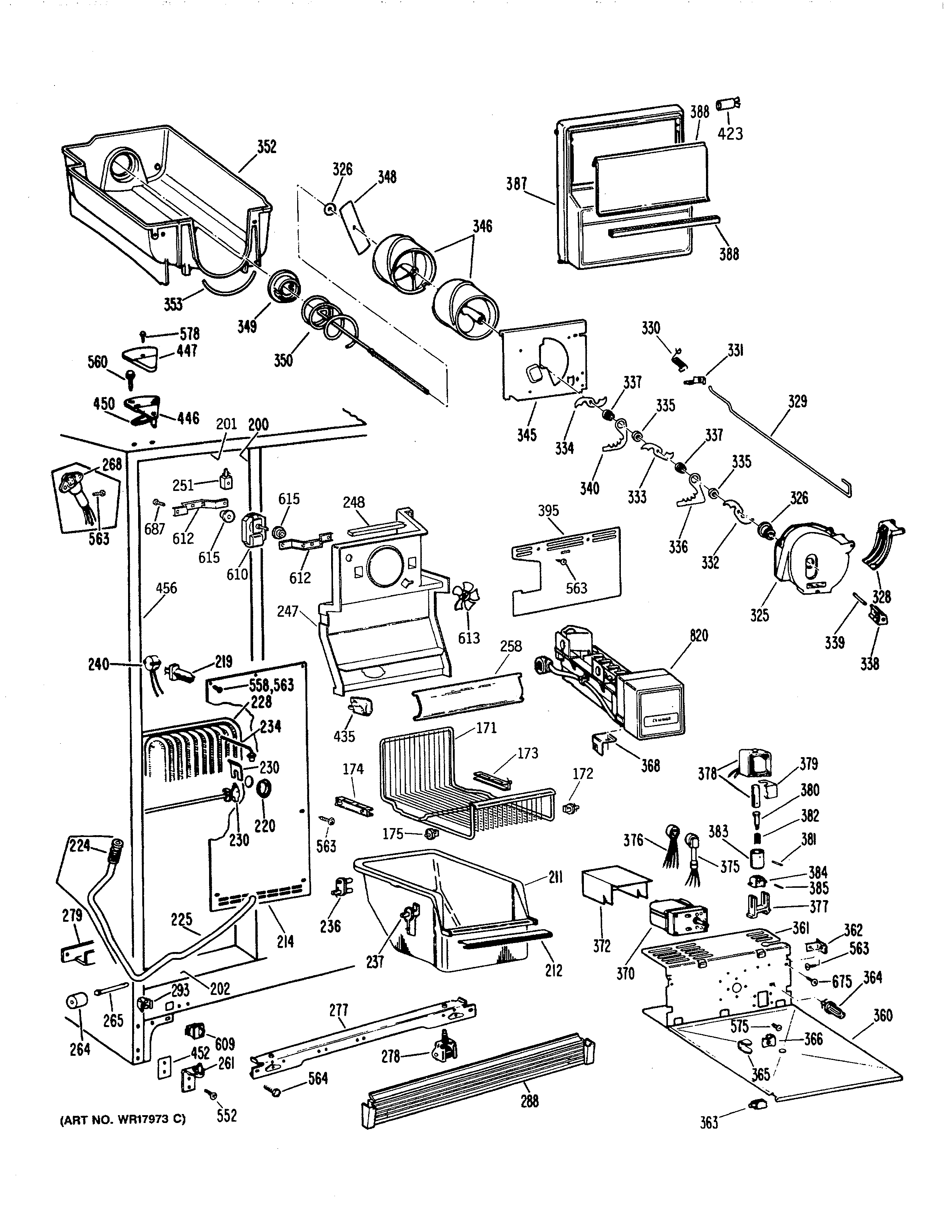 GE TFHW24RRAWH freezer section diagram