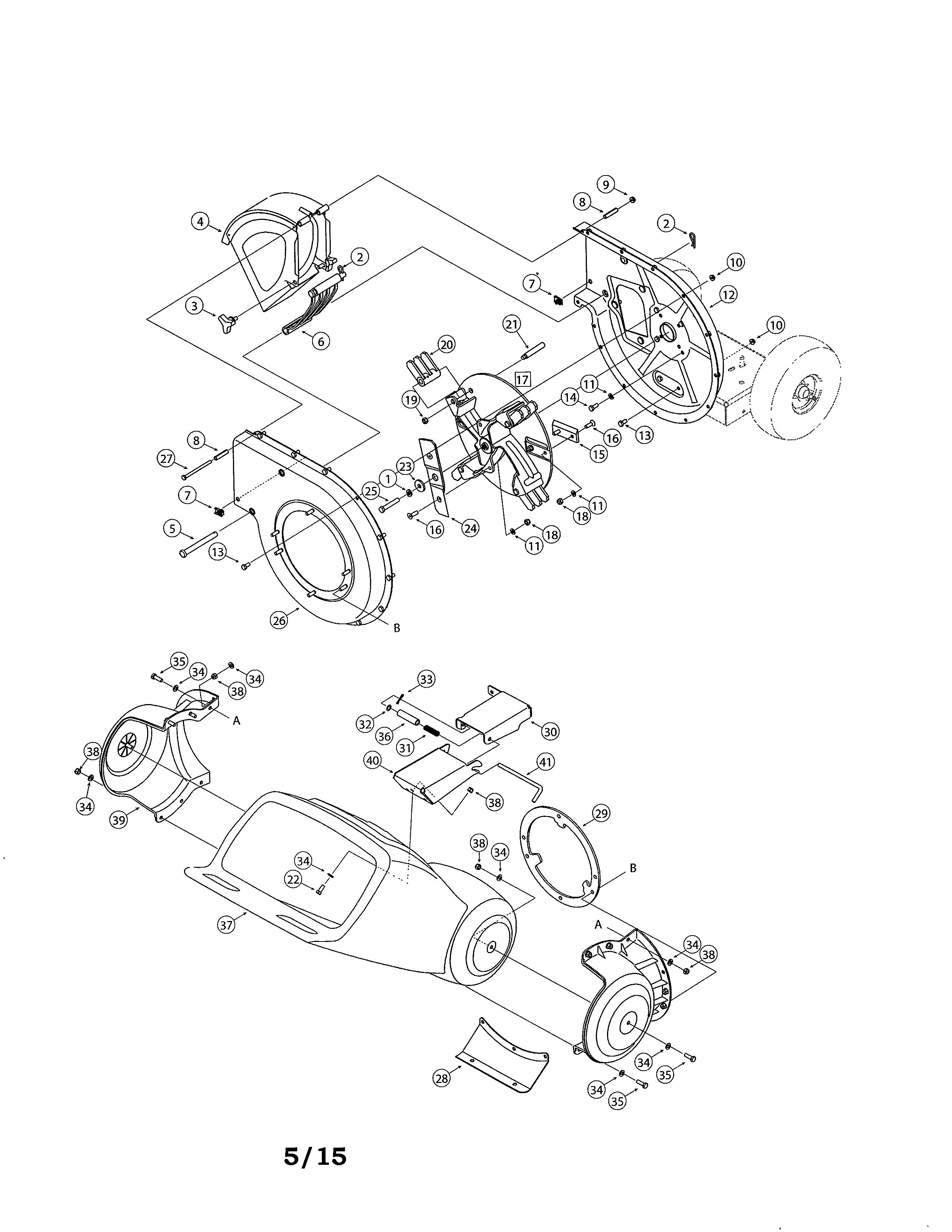 MTD 24A464N799 impeller/hopper/chute deflector diagram