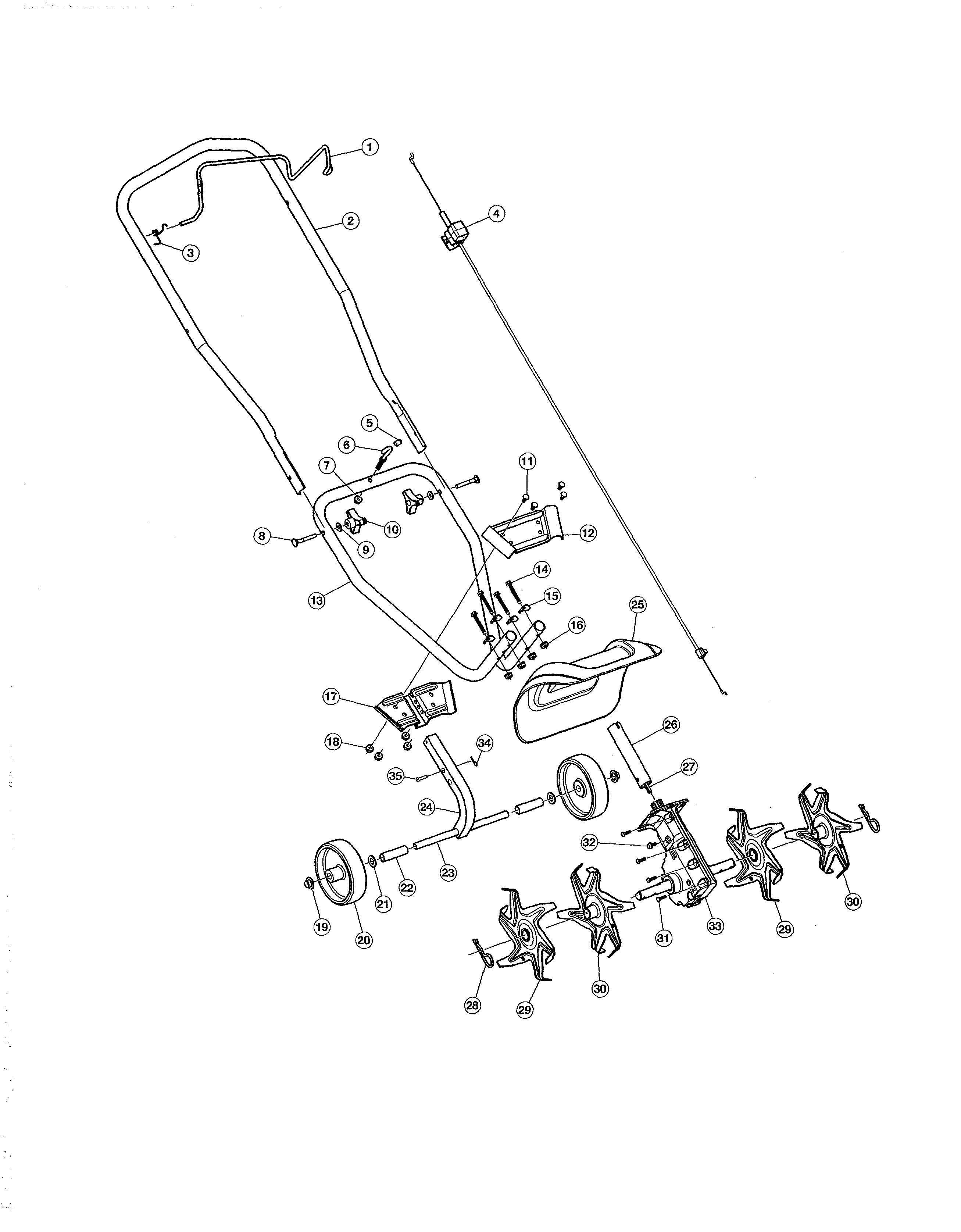 MTD 21AK125G983 handle/gearbox/tines diagram