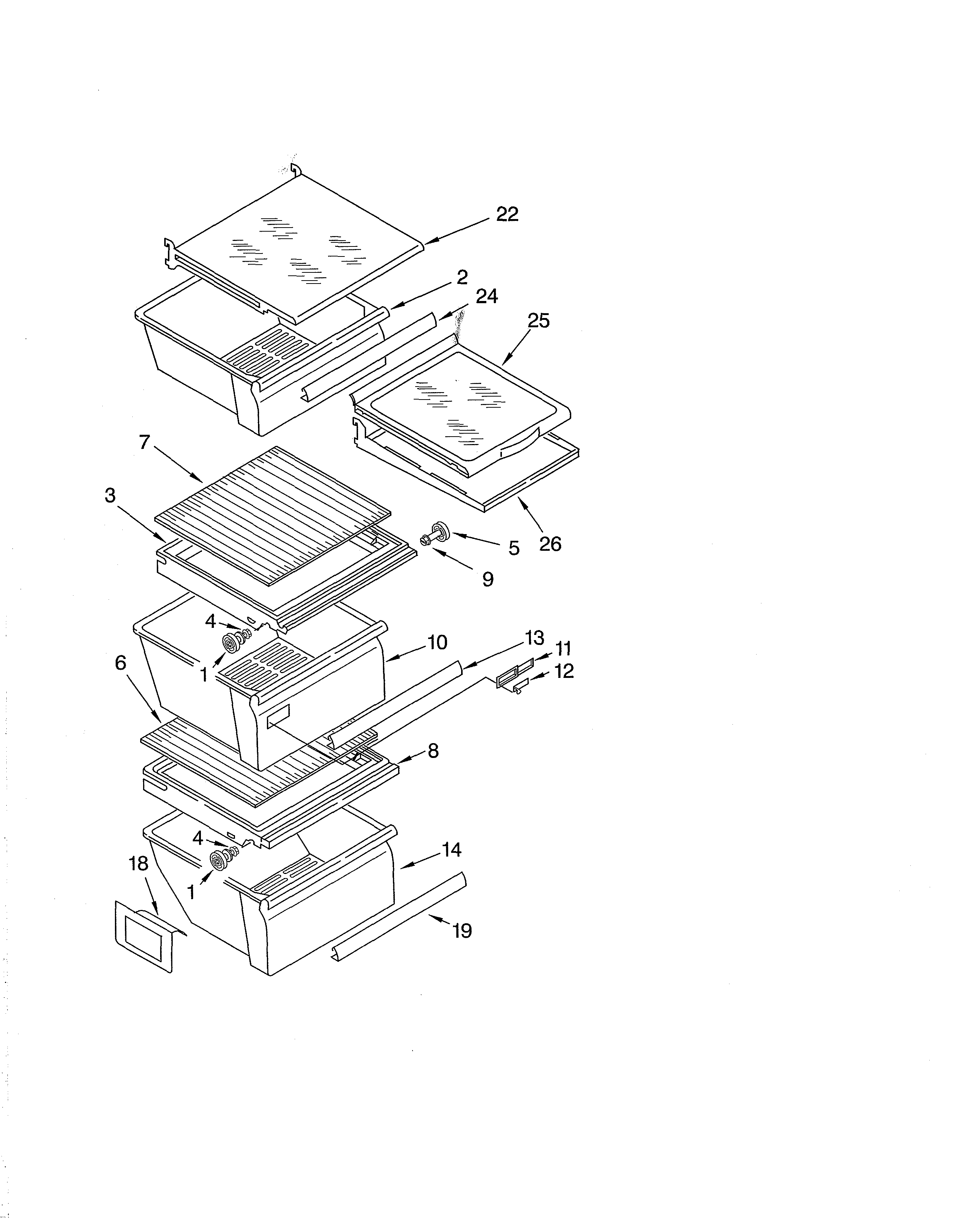 Whirlpool ED5THAXMS10 refrigerator shelf diagram