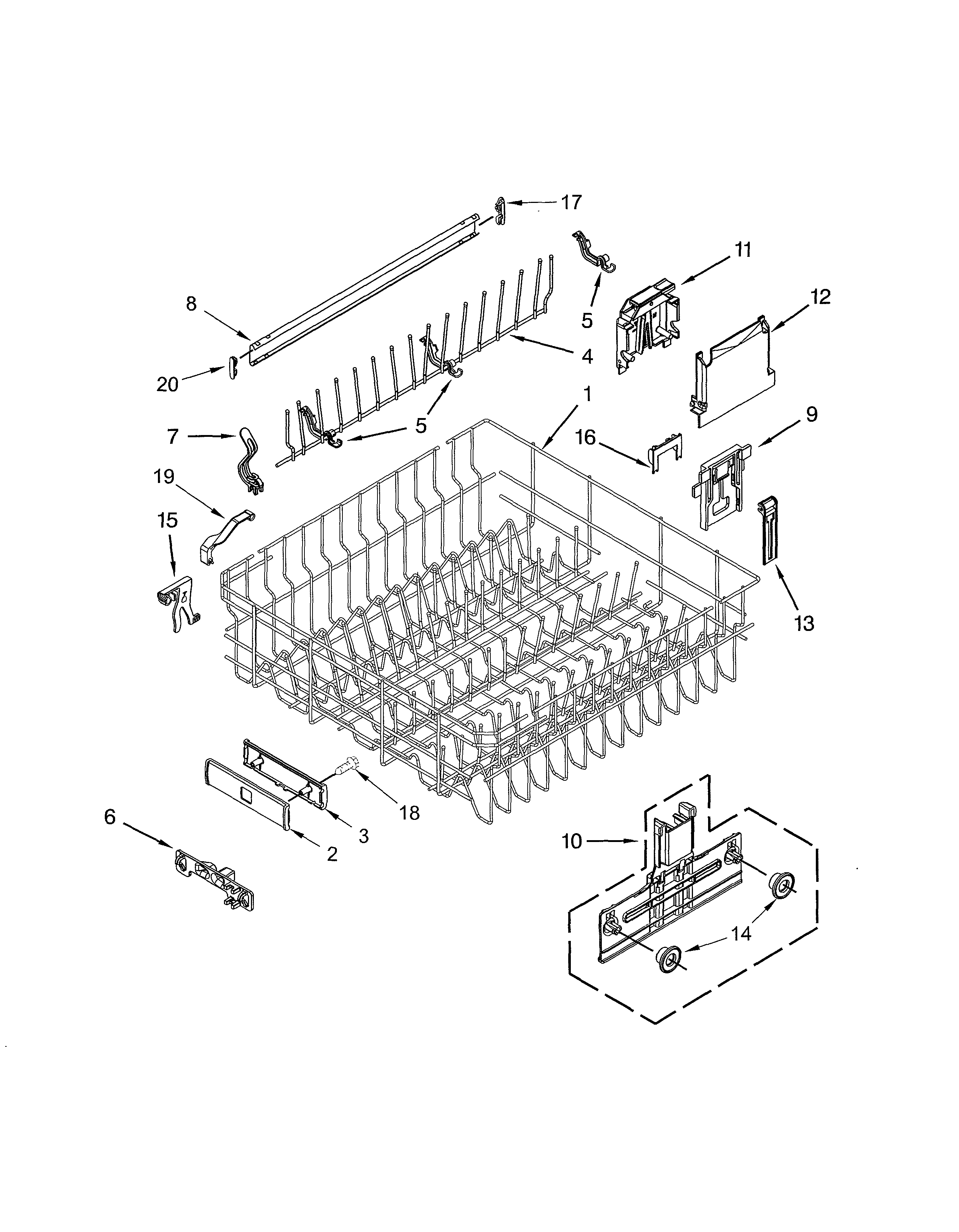 Kenmore Elite 66512763K313 upper rack & track diagram