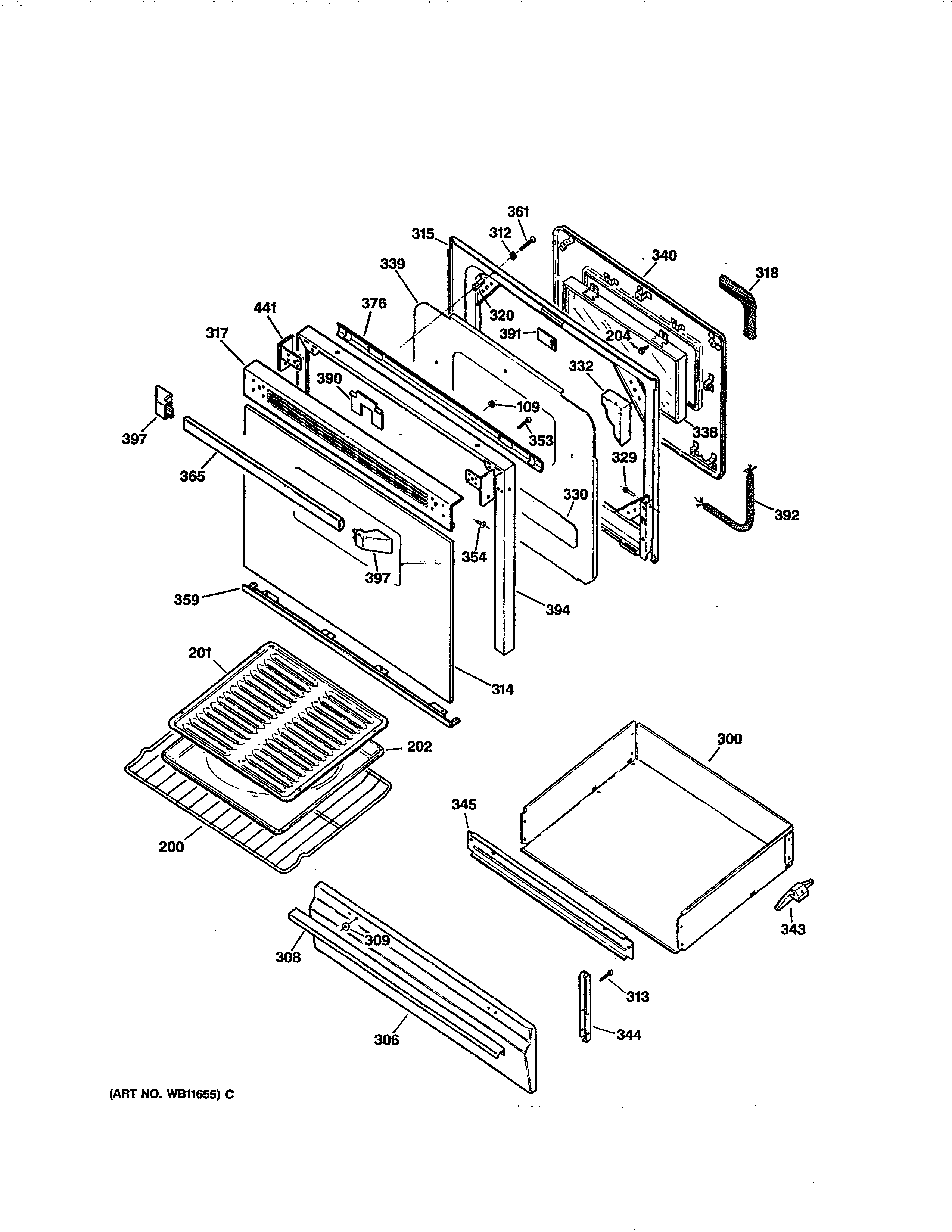 GE JGBP30AEV2AA door & drawer diagram