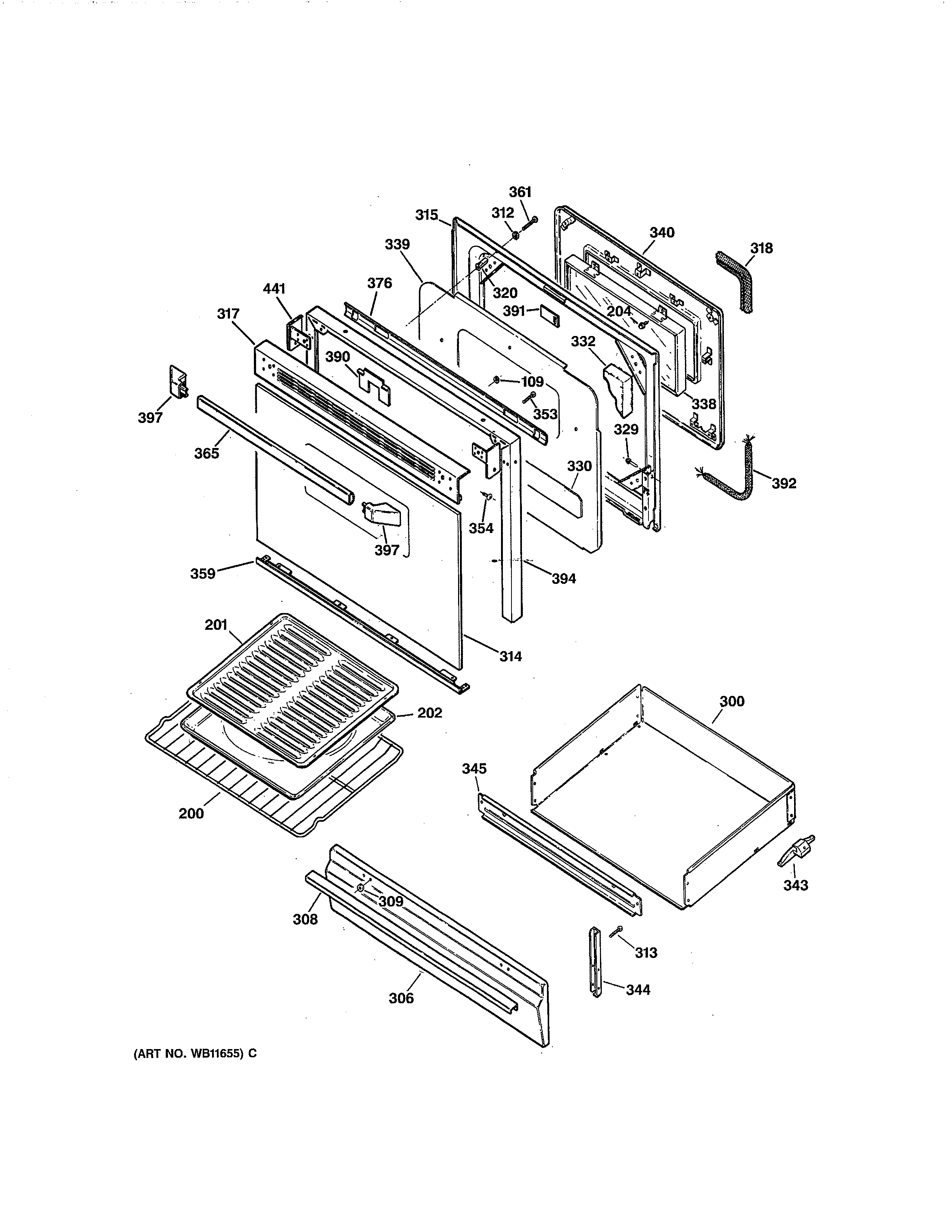 GE JGBP30GEV1AD door & drawer diagram