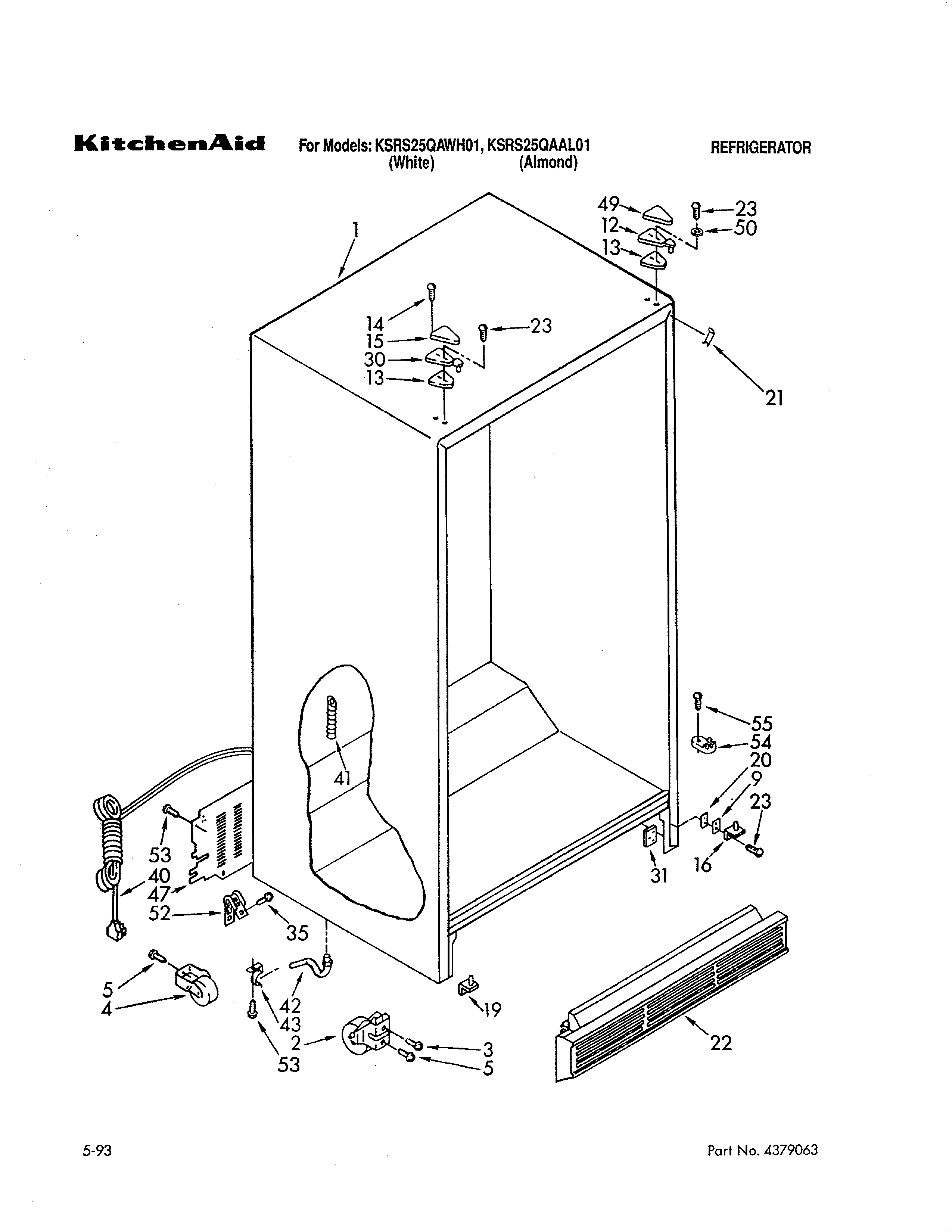 KitchenAid KSRS25QAWH01 cabinet diagram