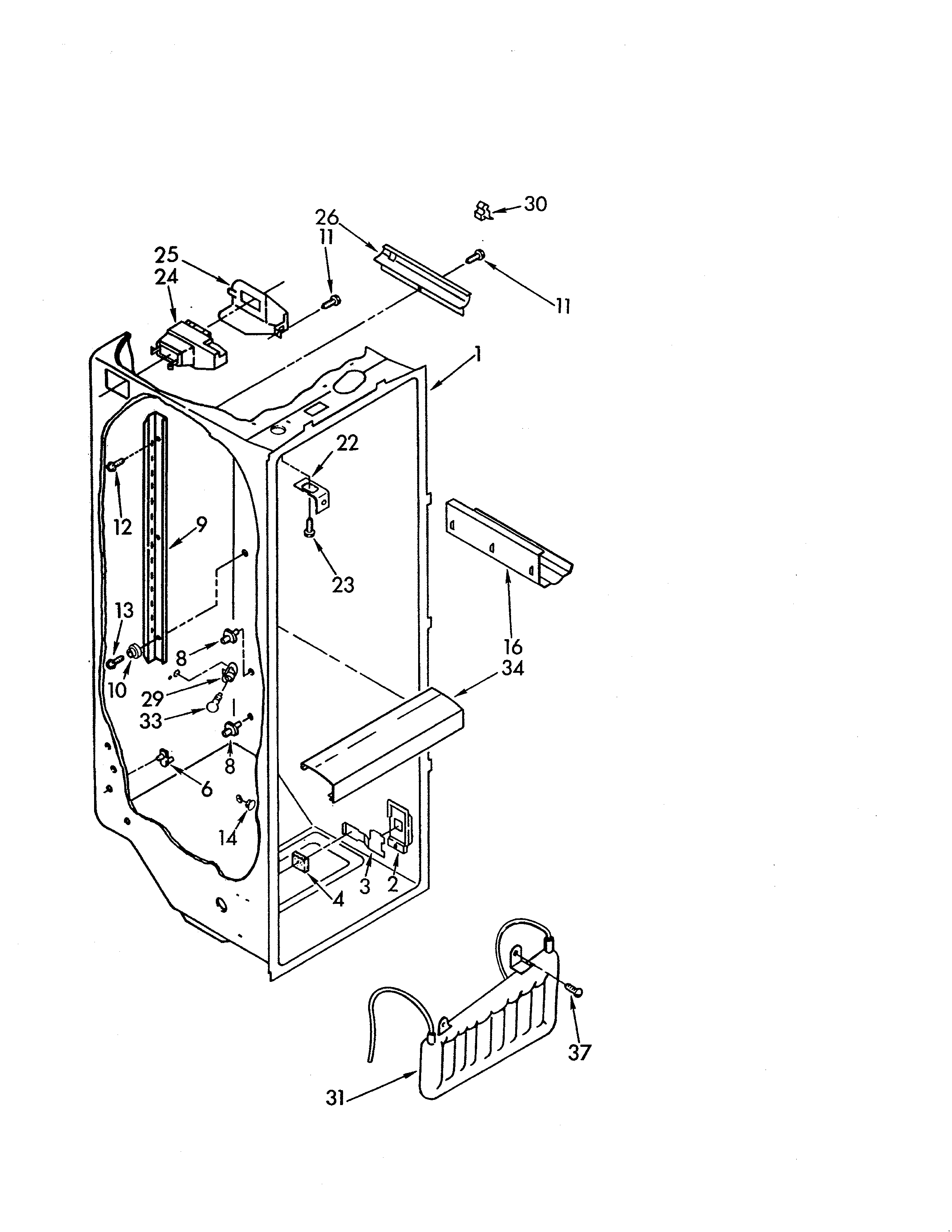 KitchenAid KSRS25QAWH01 refrigerator liner diagram
