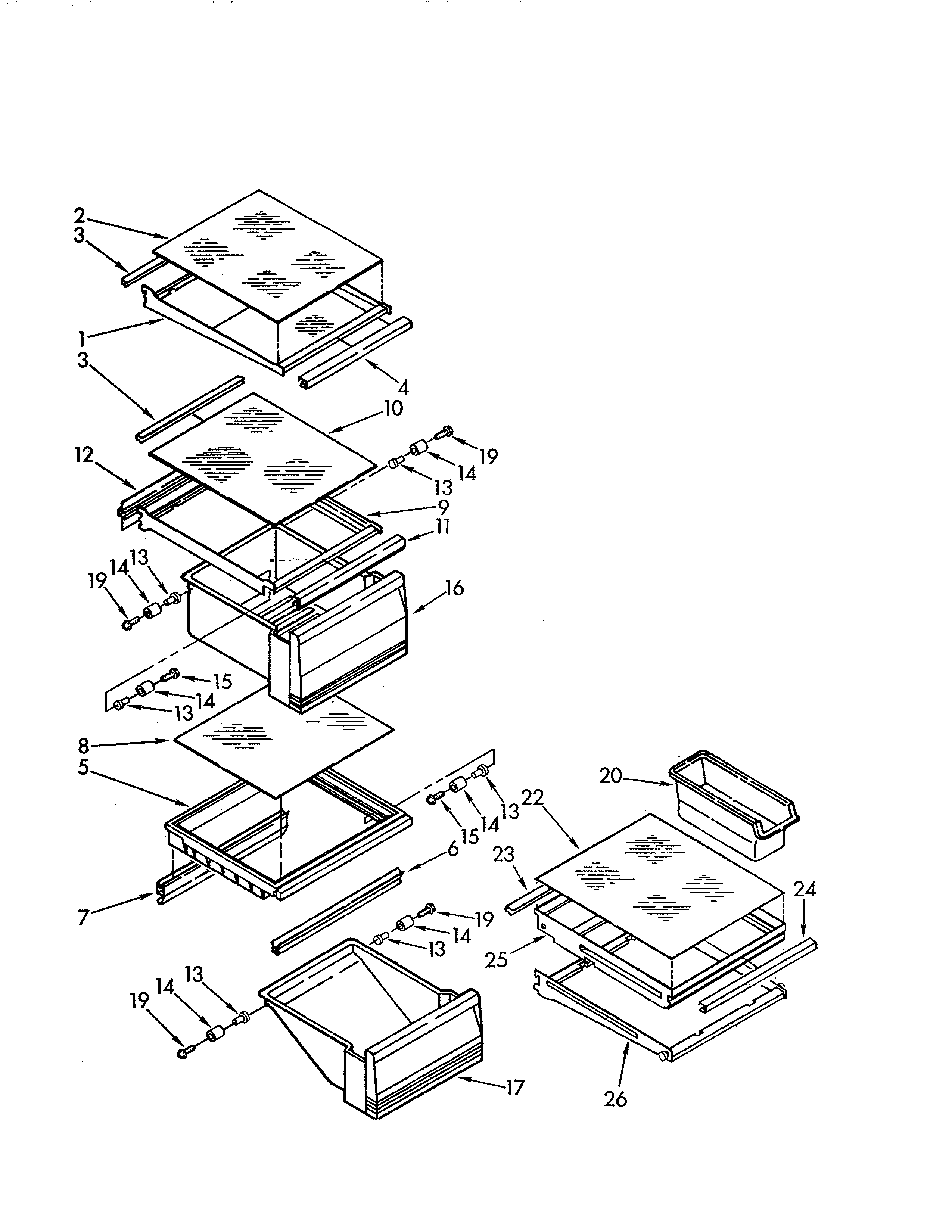 KitchenAid KSRS25QAWH01 refrigerator shelf diagram