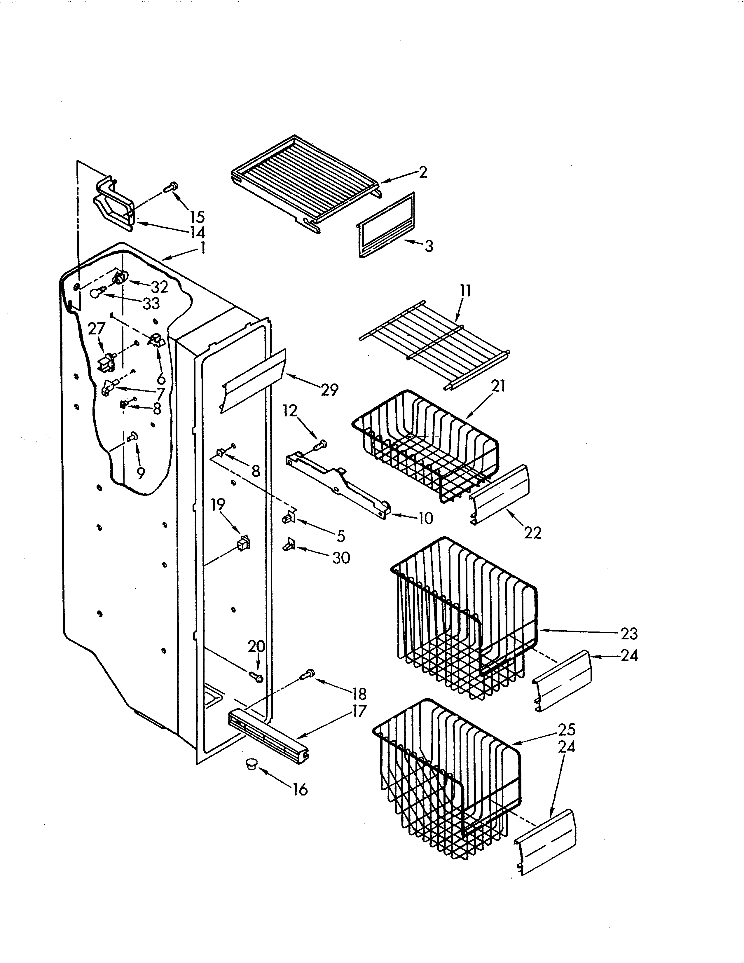 KitchenAid KSRS25QAWH01 freezer liner diagram