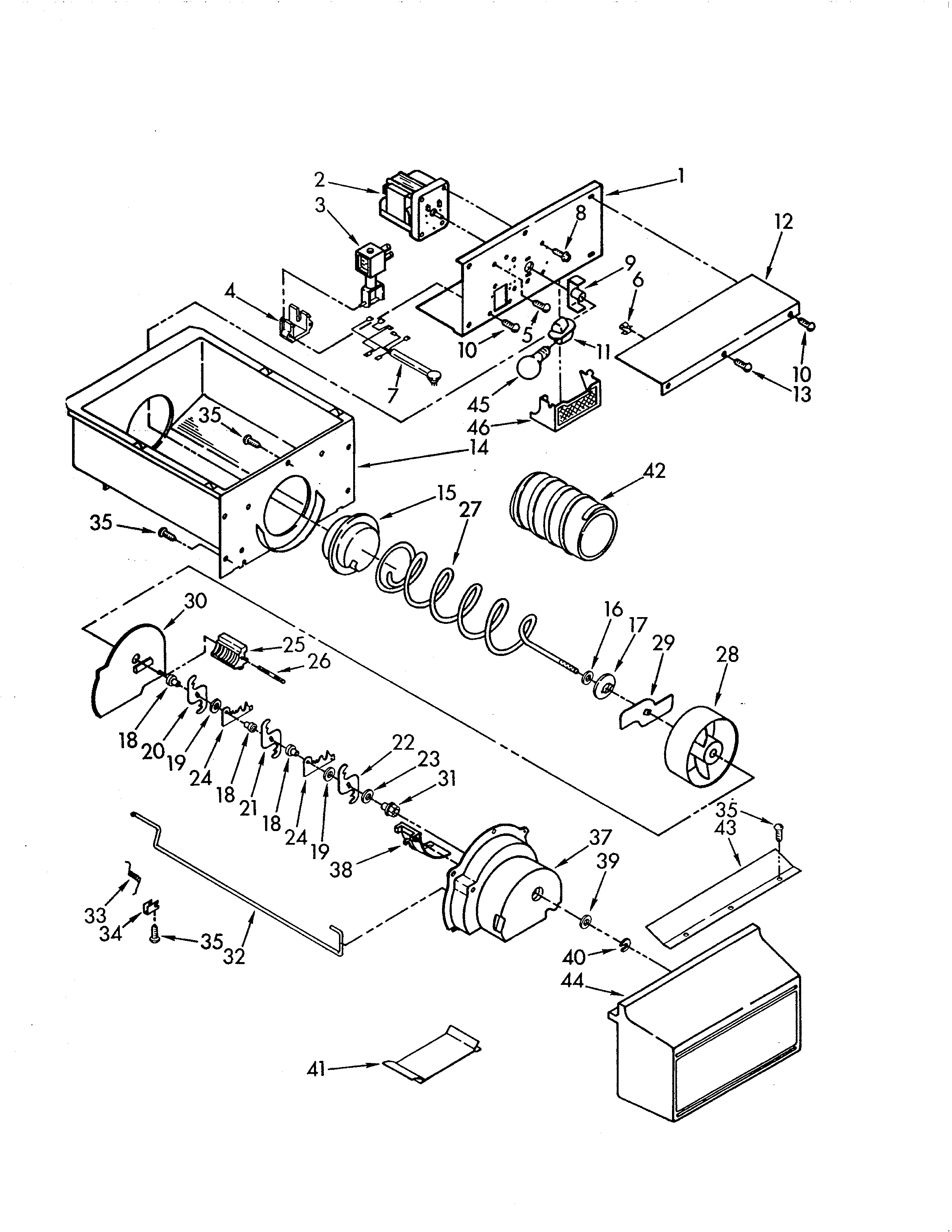 KitchenAid KSRS25QAWH01 motor & ice container diagram
