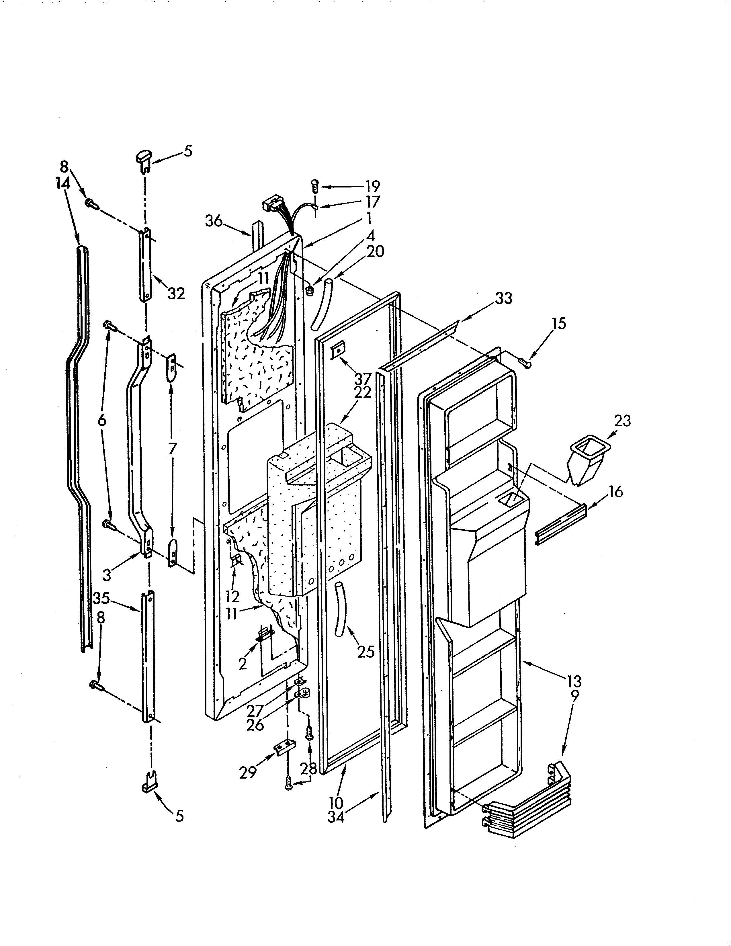 KitchenAid KSRS25QAWH01 freezer door diagram