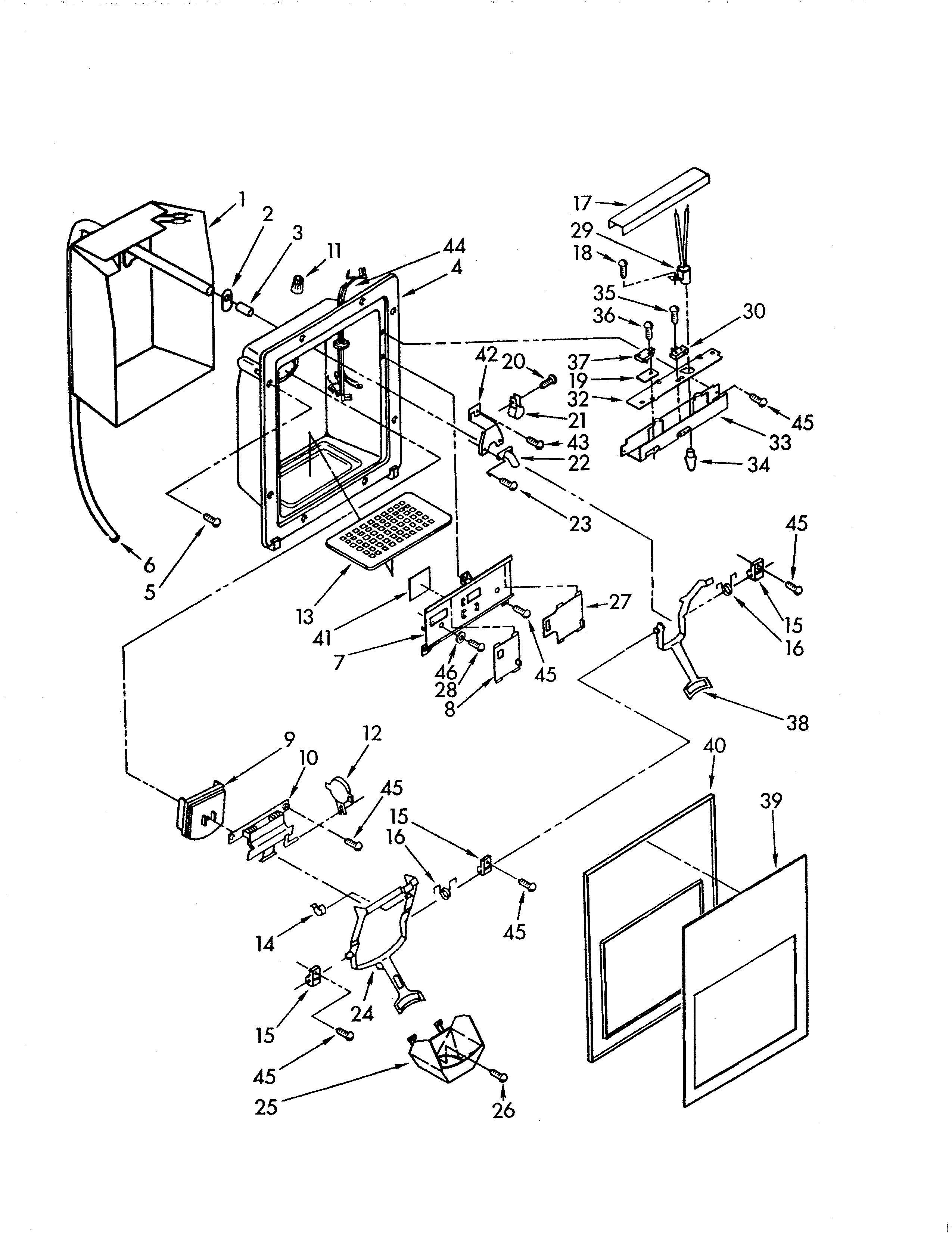 KitchenAid KSRS25QAWH01 dispenser front diagram