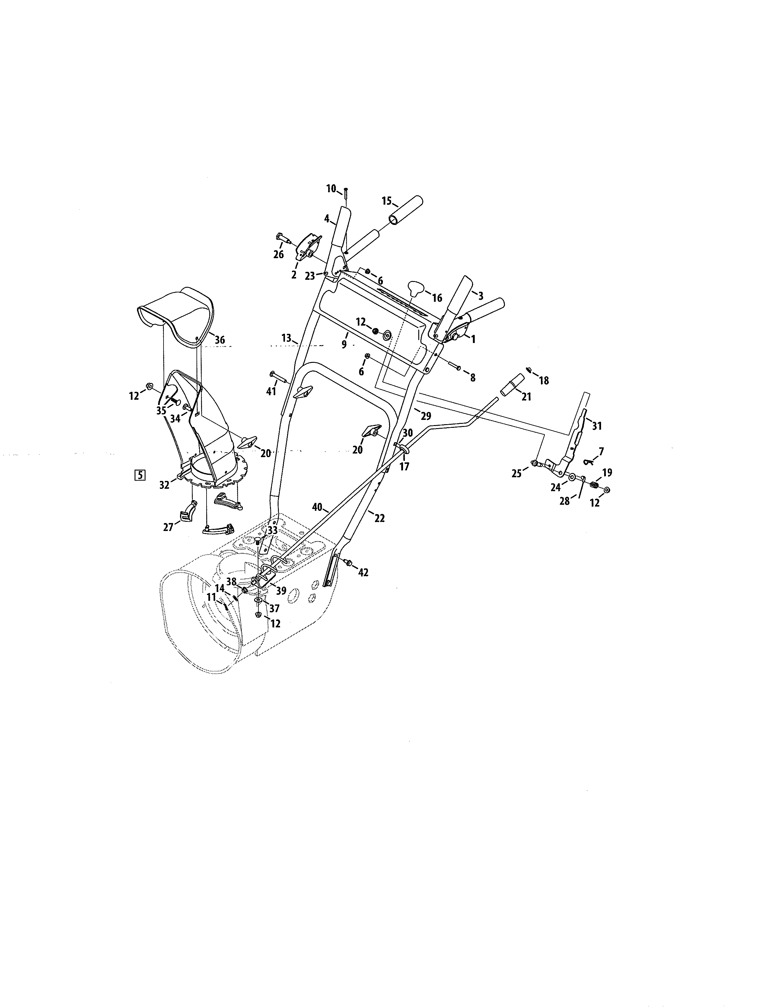 MTD 31BS62EE799 chute/handle diagram