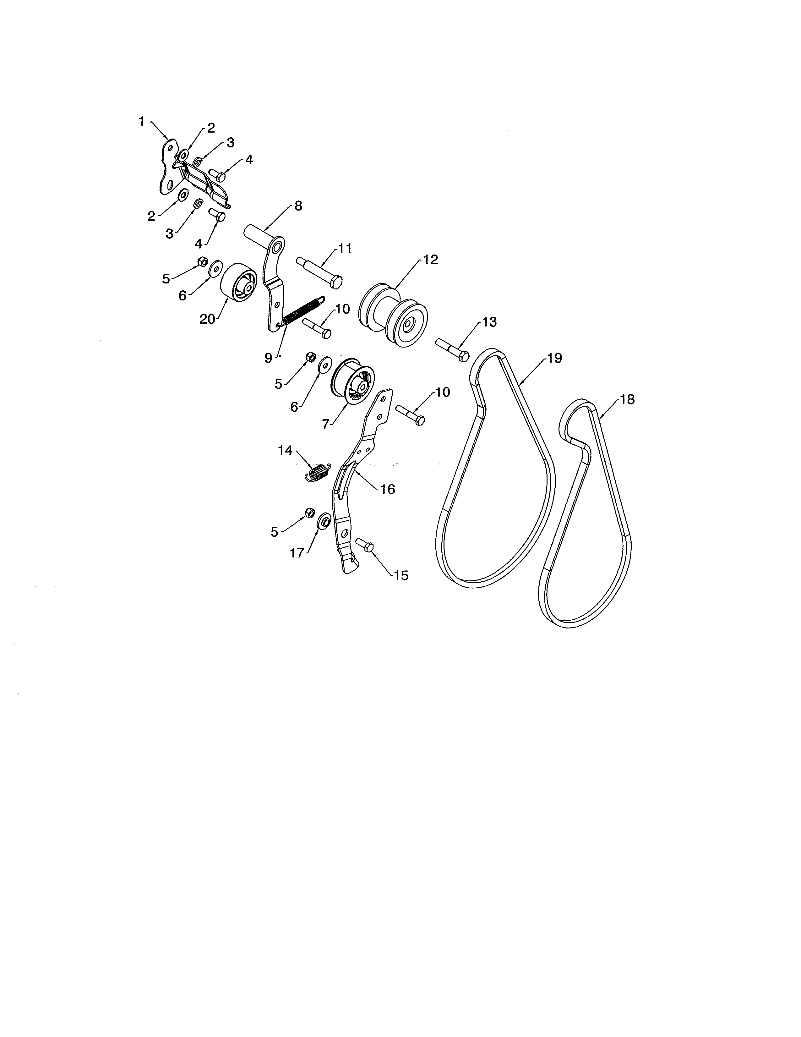 Husqvarna PA10530ES (96192008900) pulleys/idler arm diagram