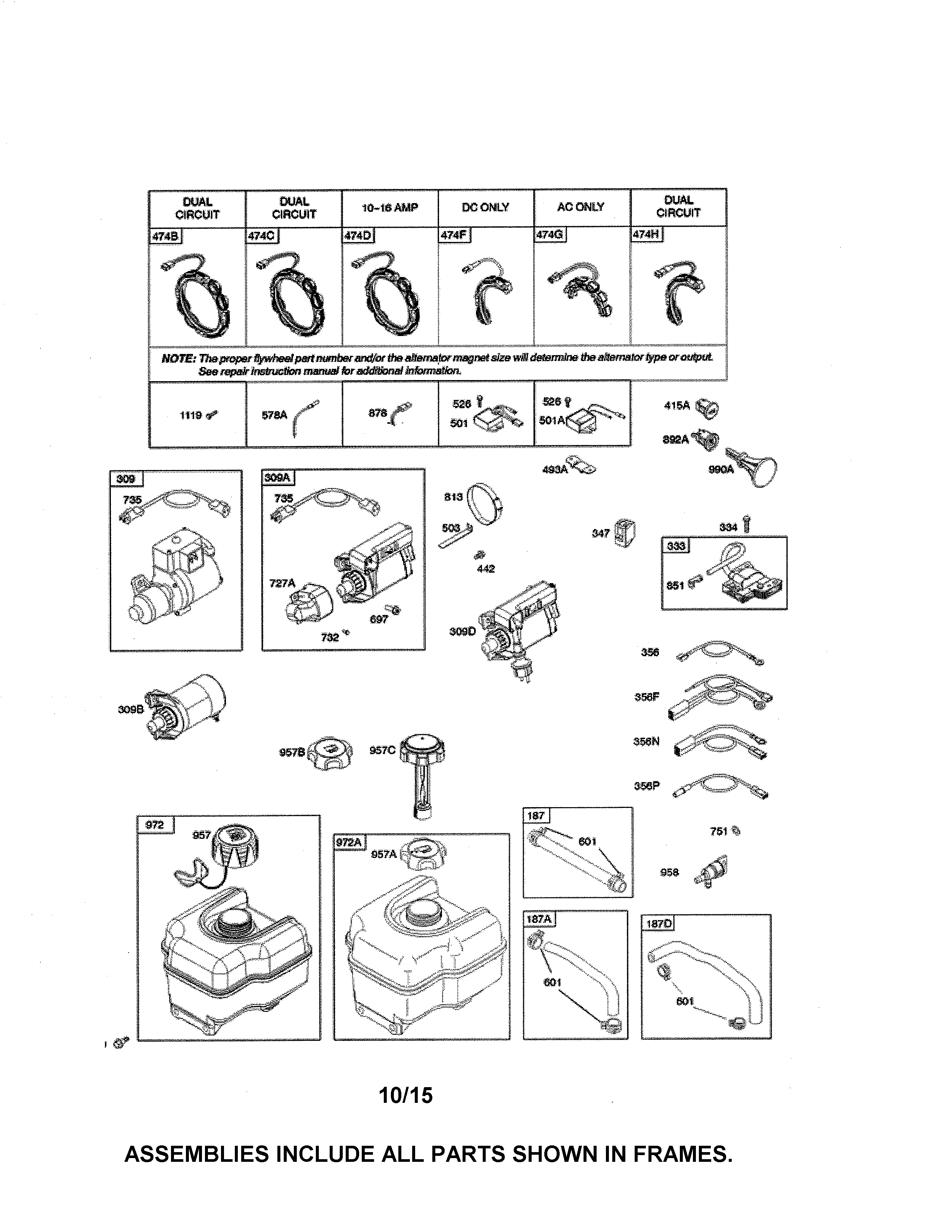 Husqvarna PA10530ES (96192008900) alternator/fuel tank/motor-starter diagram