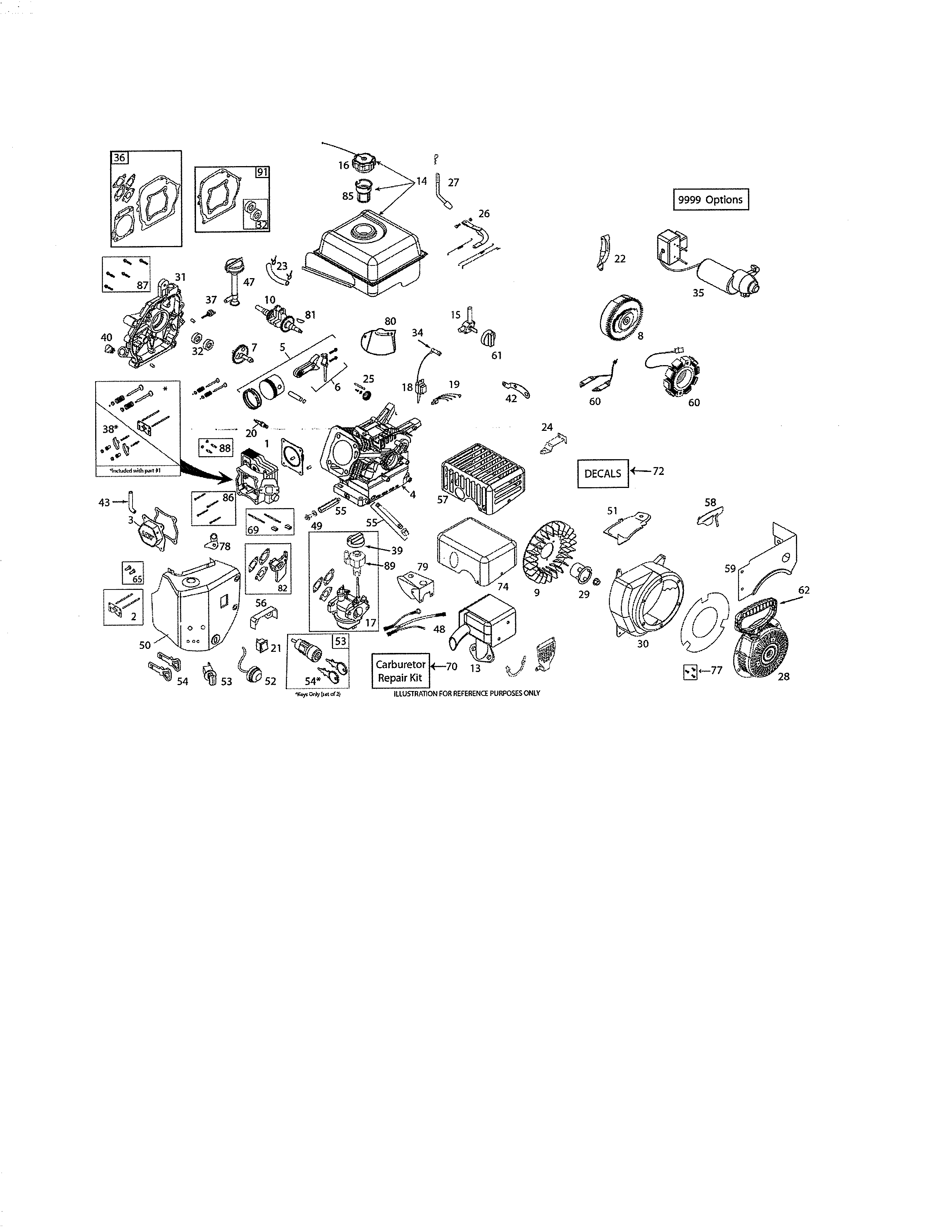 Poulan PR270A-96192009600 complete engine - 580426005 diagram