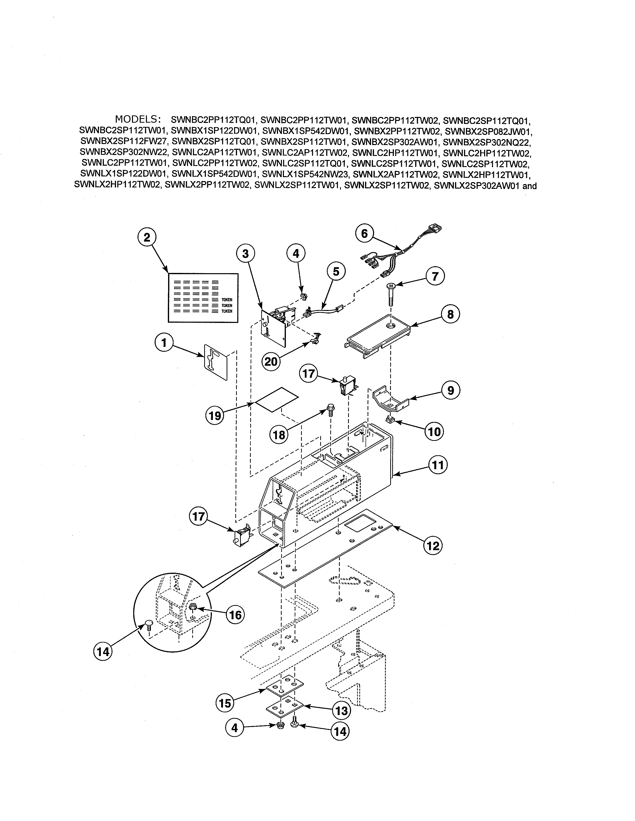 Alliance SWNLX1SP122DW01 non-electronic coin drop/meter case diagram