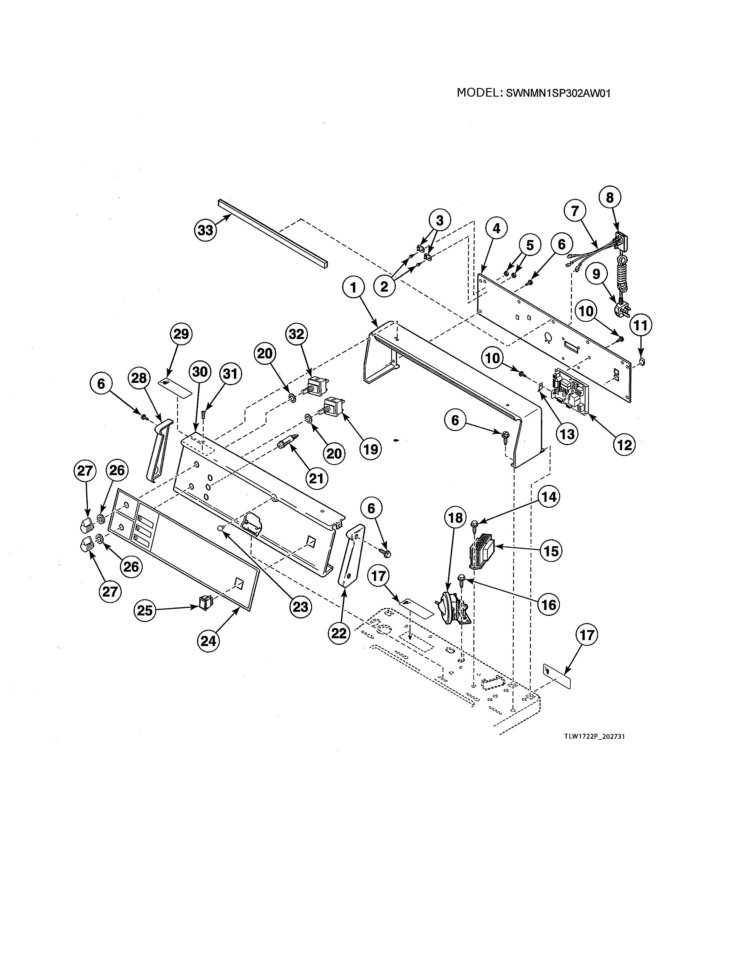 Alliance SWNLX1SP122DW01 control panel & hood/controls diagram
