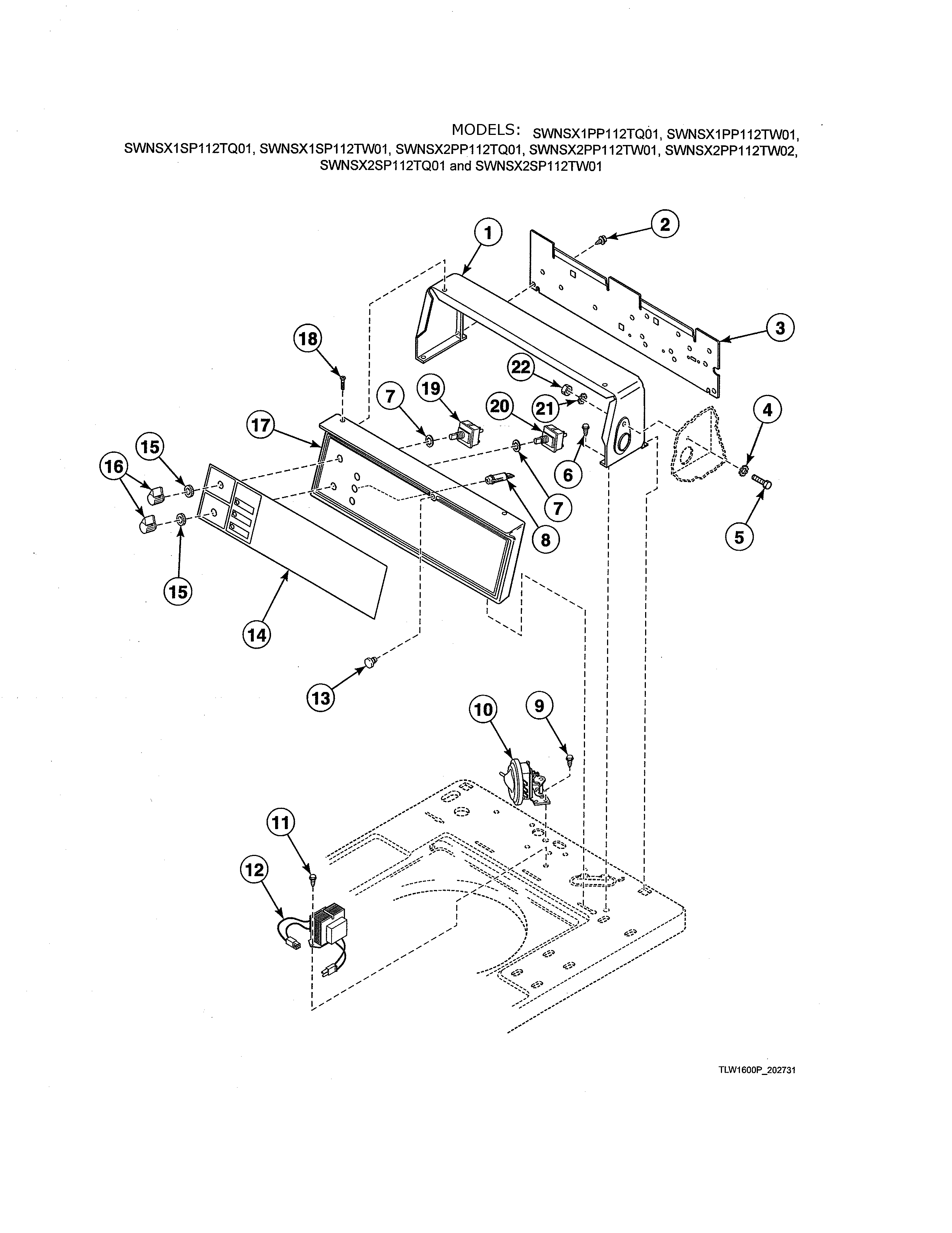 Alliance SWNLX1SP122DW01 control panel & hood/controls diagram