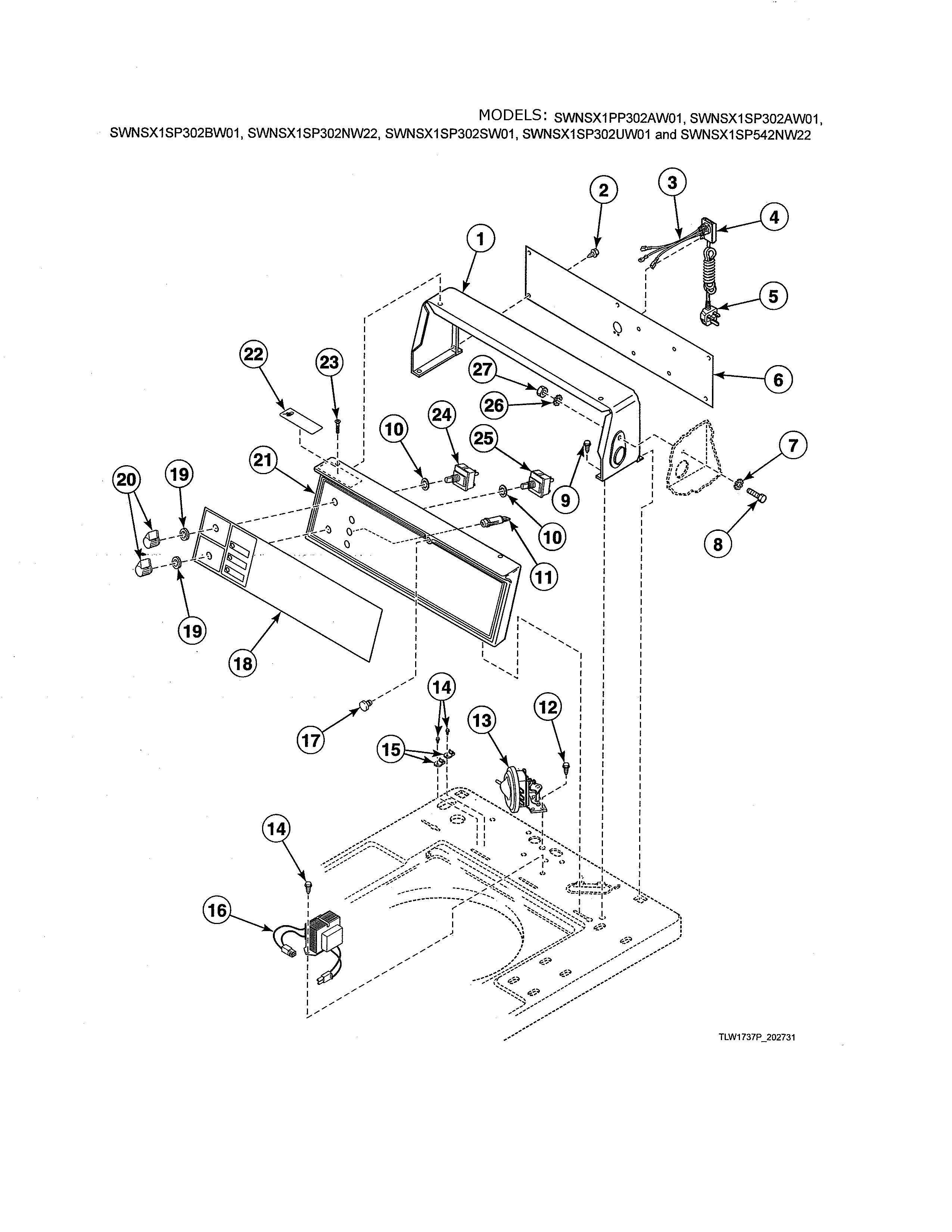 Alliance SWNLX1SP122DW01 control panel & hood/controls diagram