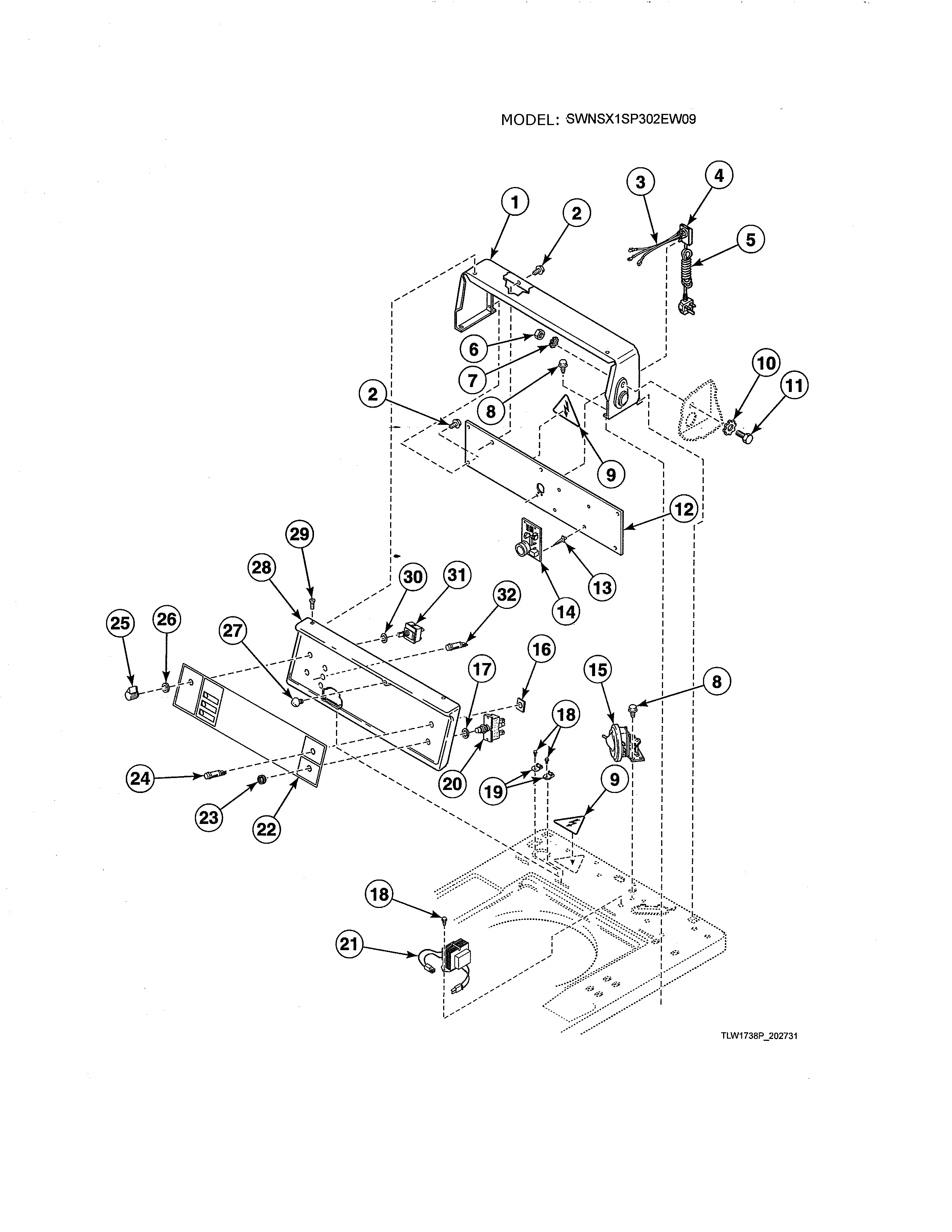 Alliance SWNLX1SP122DW01 control panel & hood/controls diagram