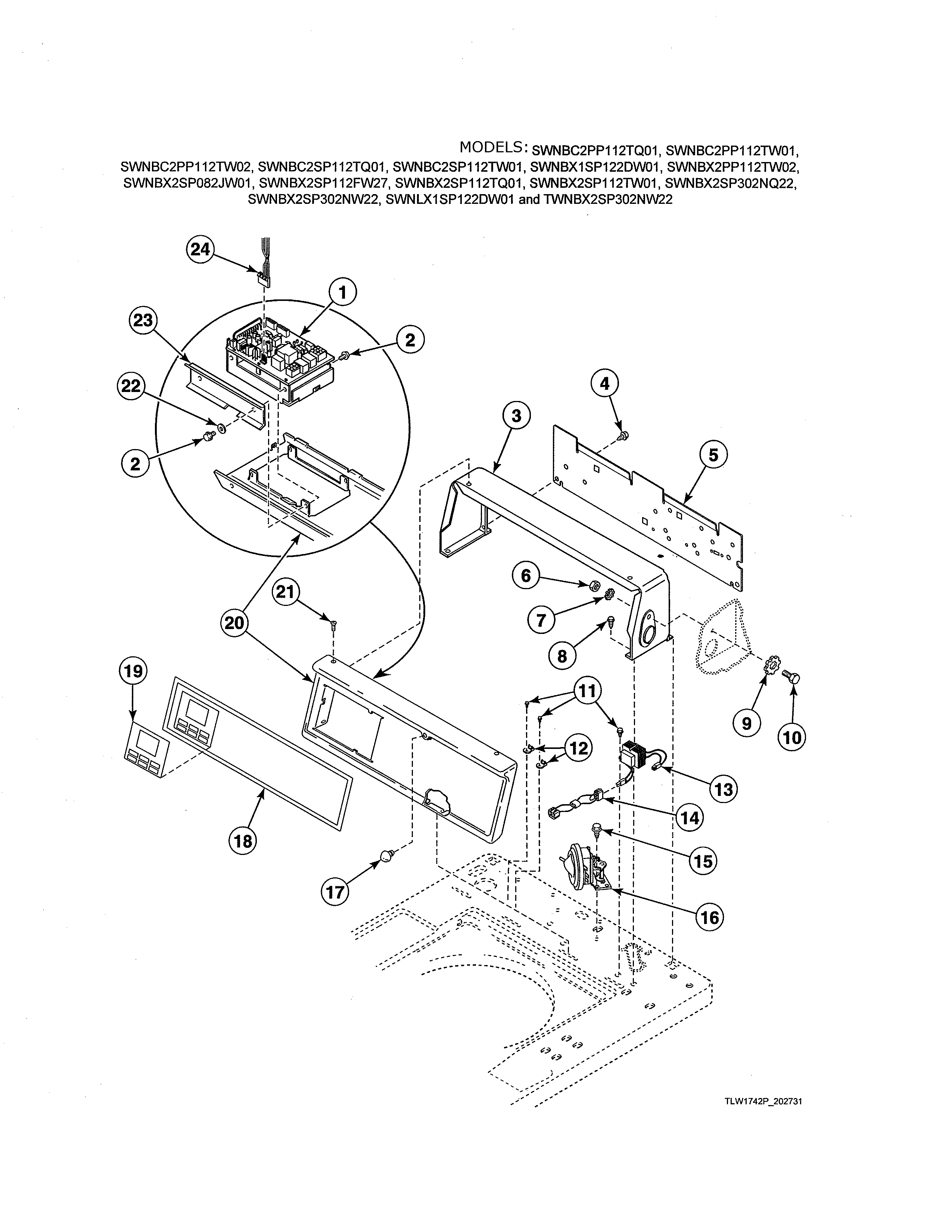 Alliance SWNLX1SP122DW01 control panel & hood/controls diagram