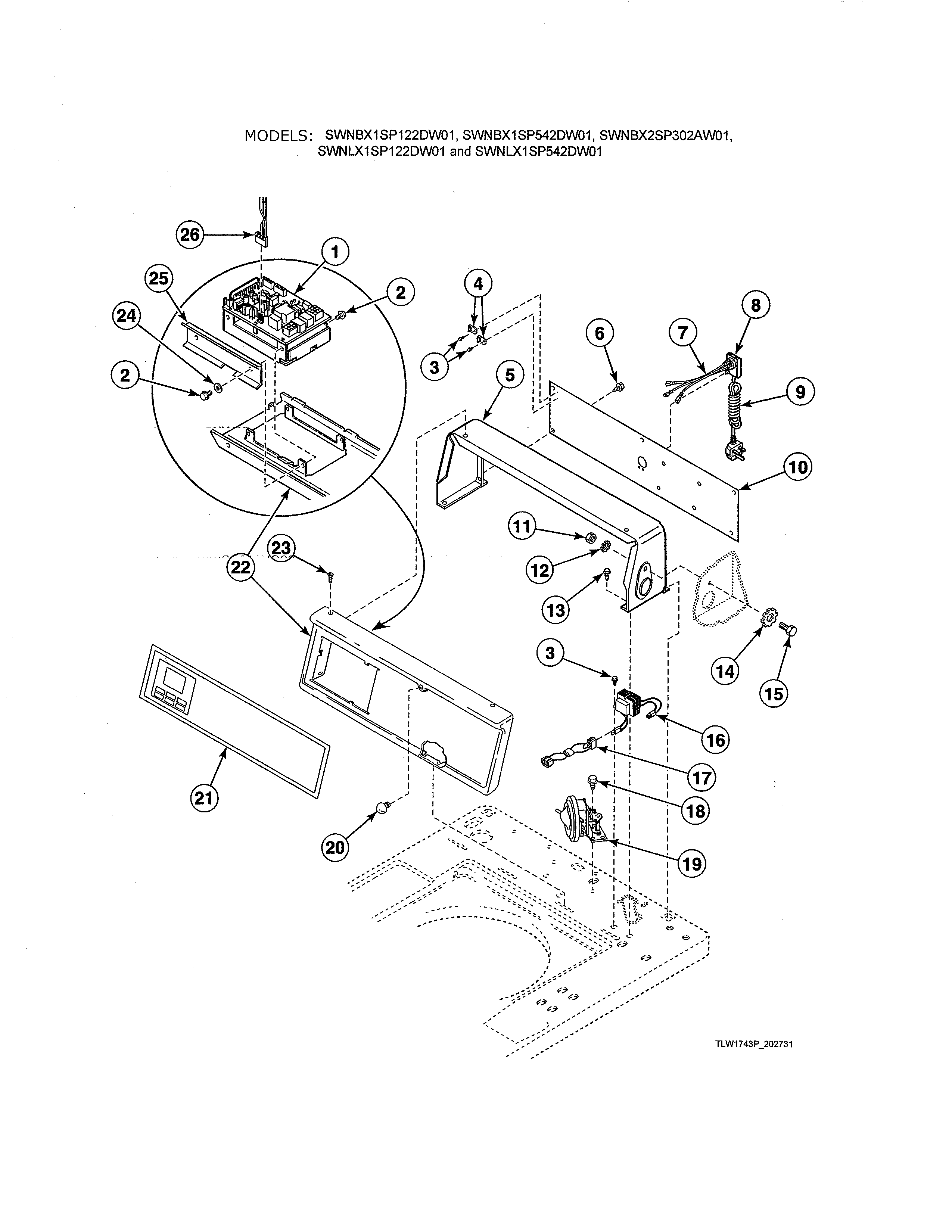 Alliance SWNLX1SP122DW01 control panel & hood/controls diagram