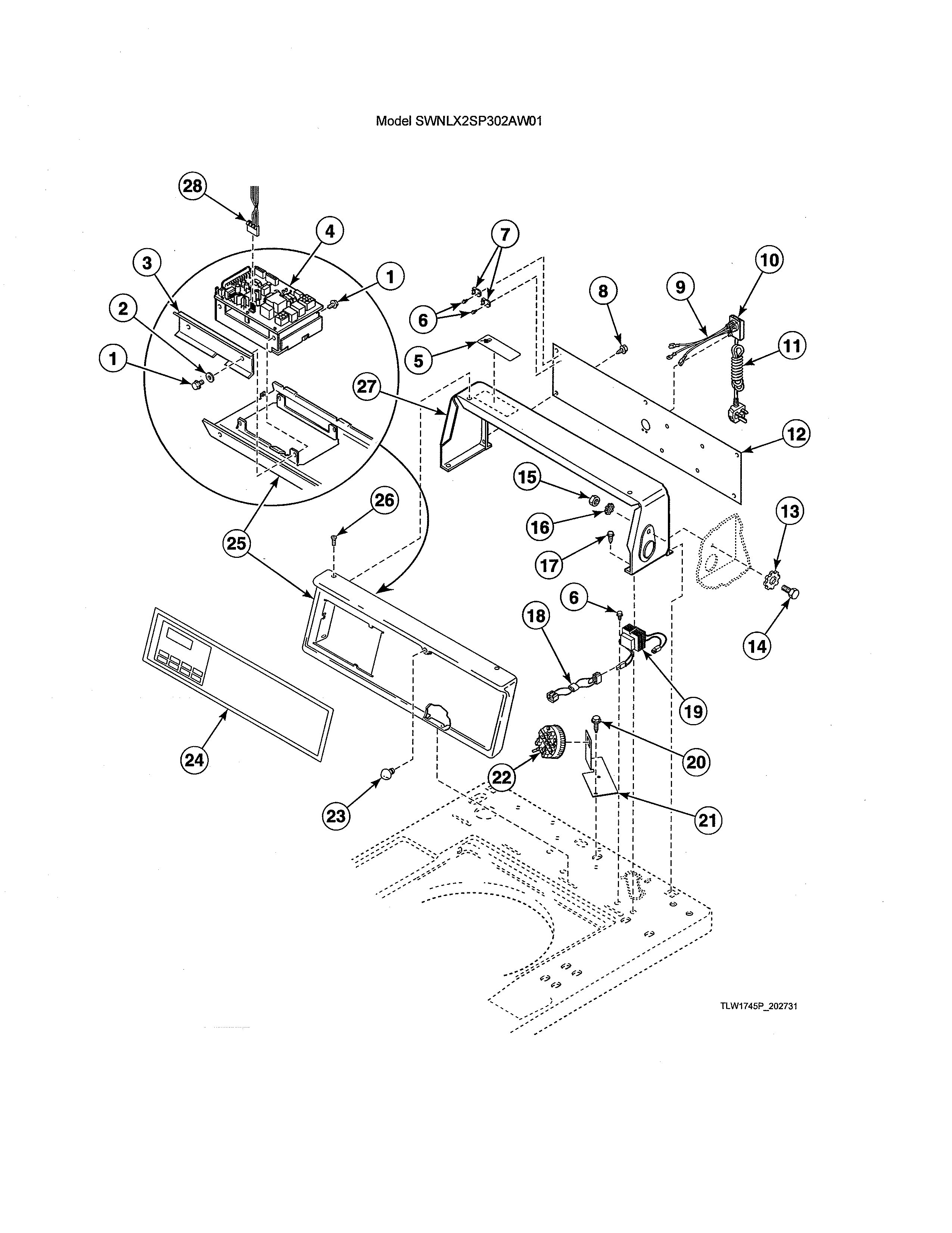 Alliance SWNLX1SP122DW01 control panel & hood/controls diagram
