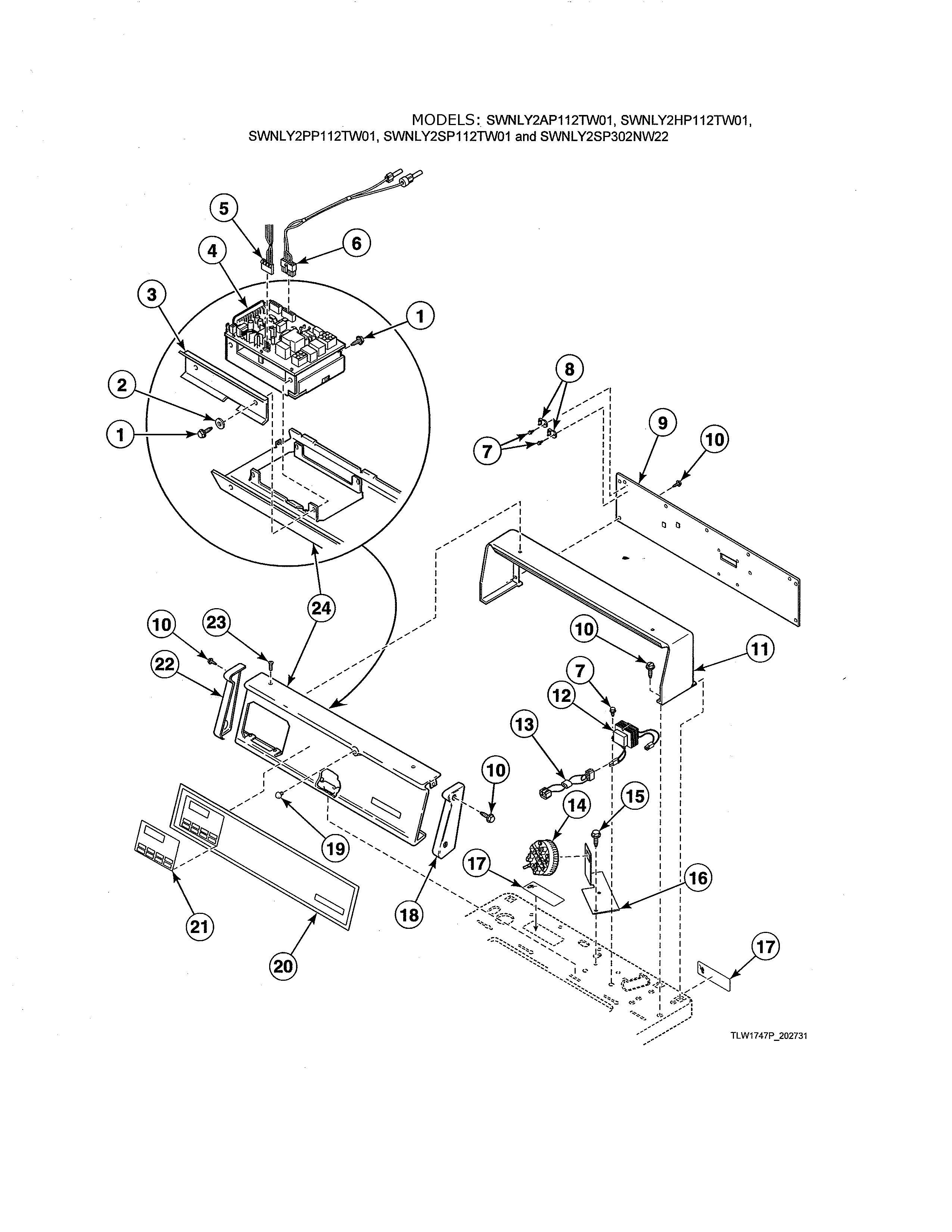 Alliance SWNLX1SP122DW01 control panel & hood/controls diagram