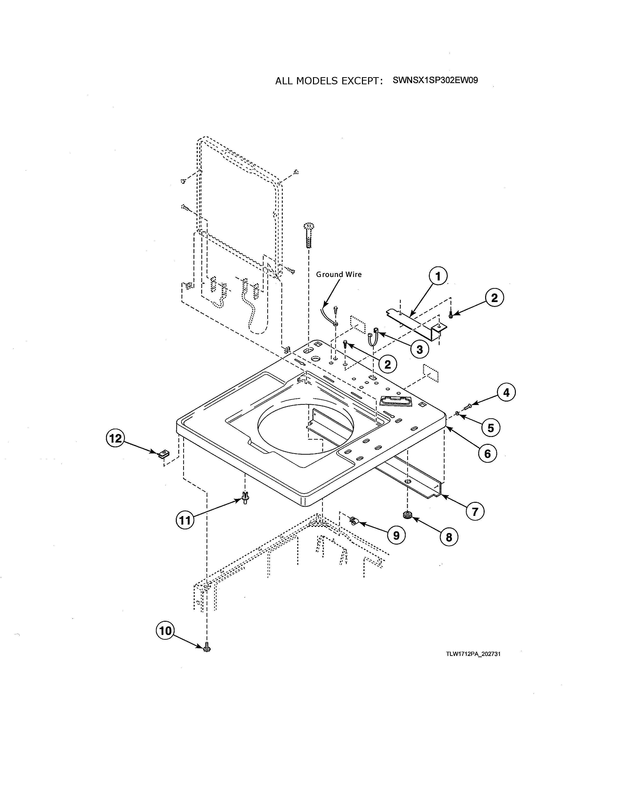 Alliance SWNLX1SP122DW01 cabinet top diagram