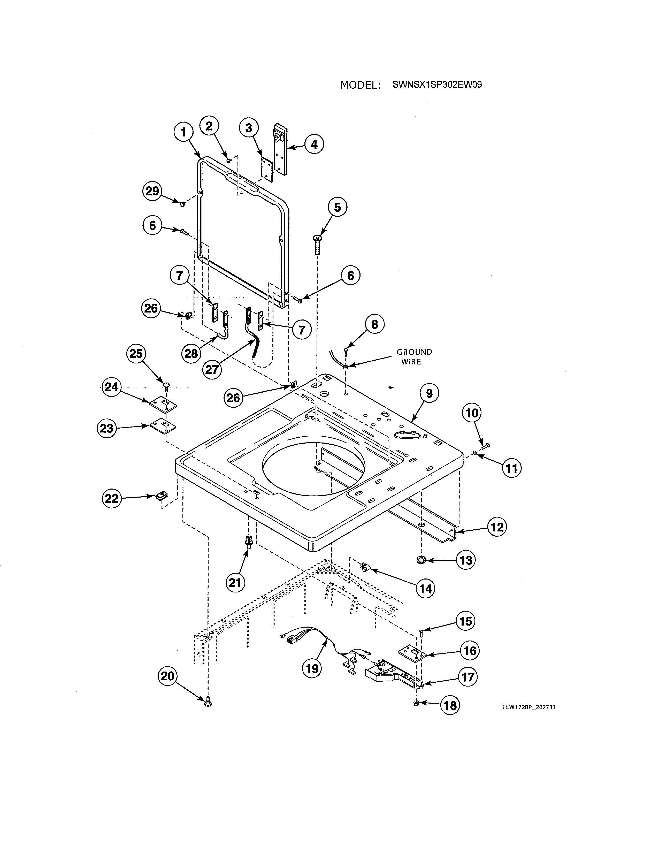 Alliance SWNLX1SP122DW01 lid/lid lock/cabinet top diagram