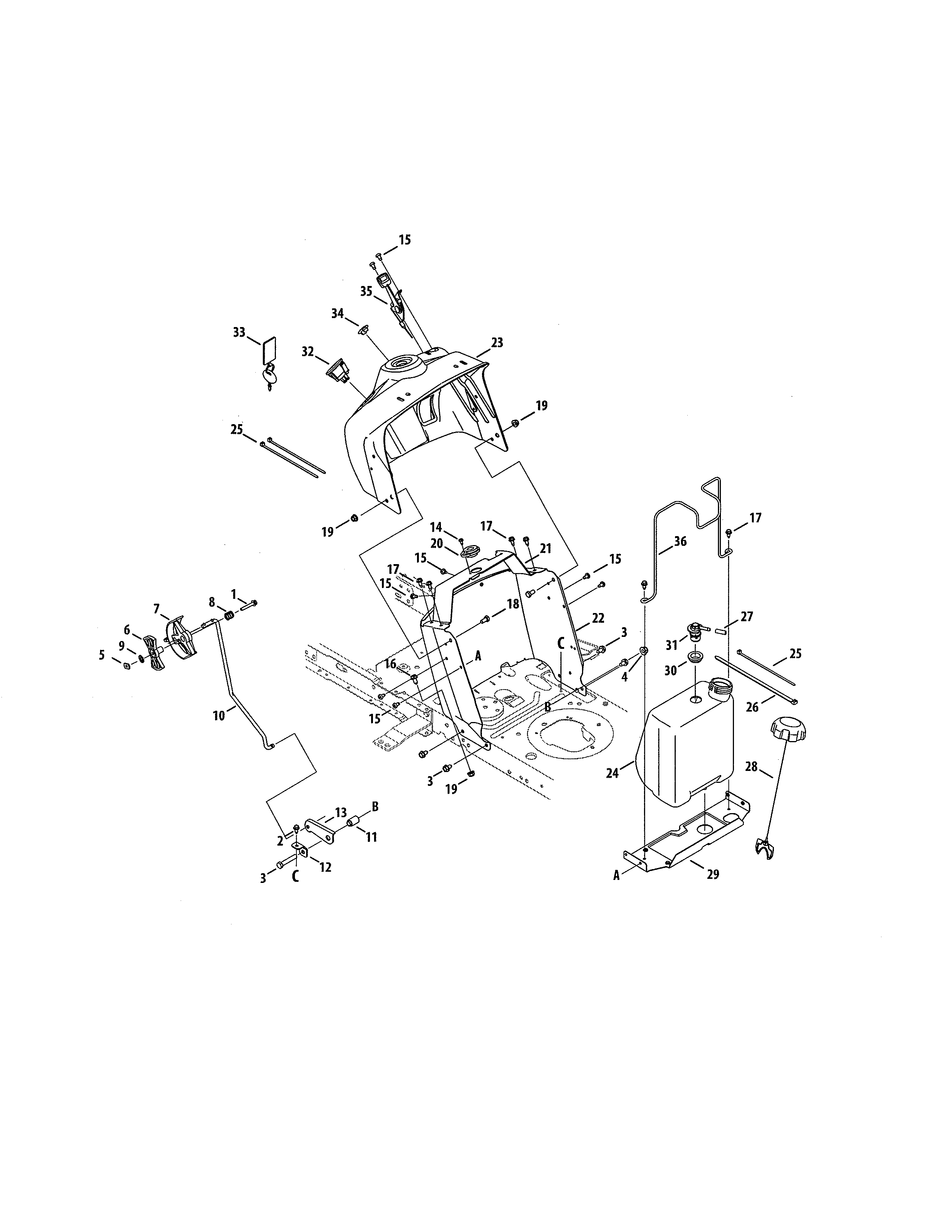 Craftsman 247203705 fuel tank/upper dash panel diagram