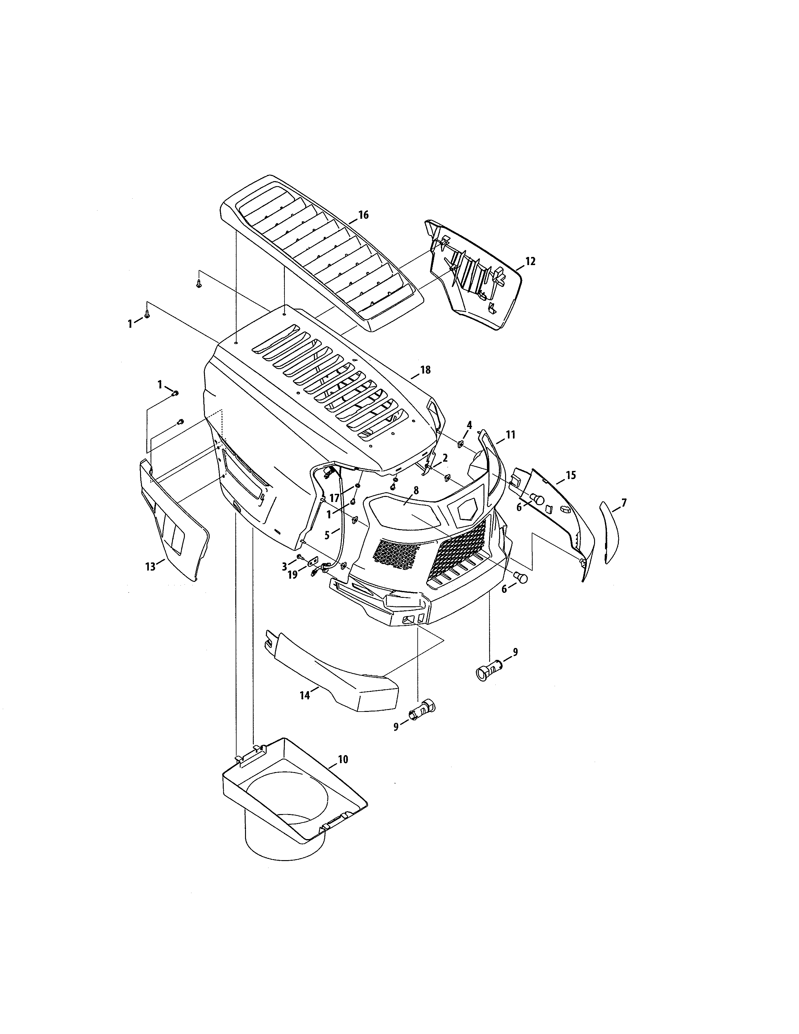 Craftsman 247204380 hood/bumper diagram