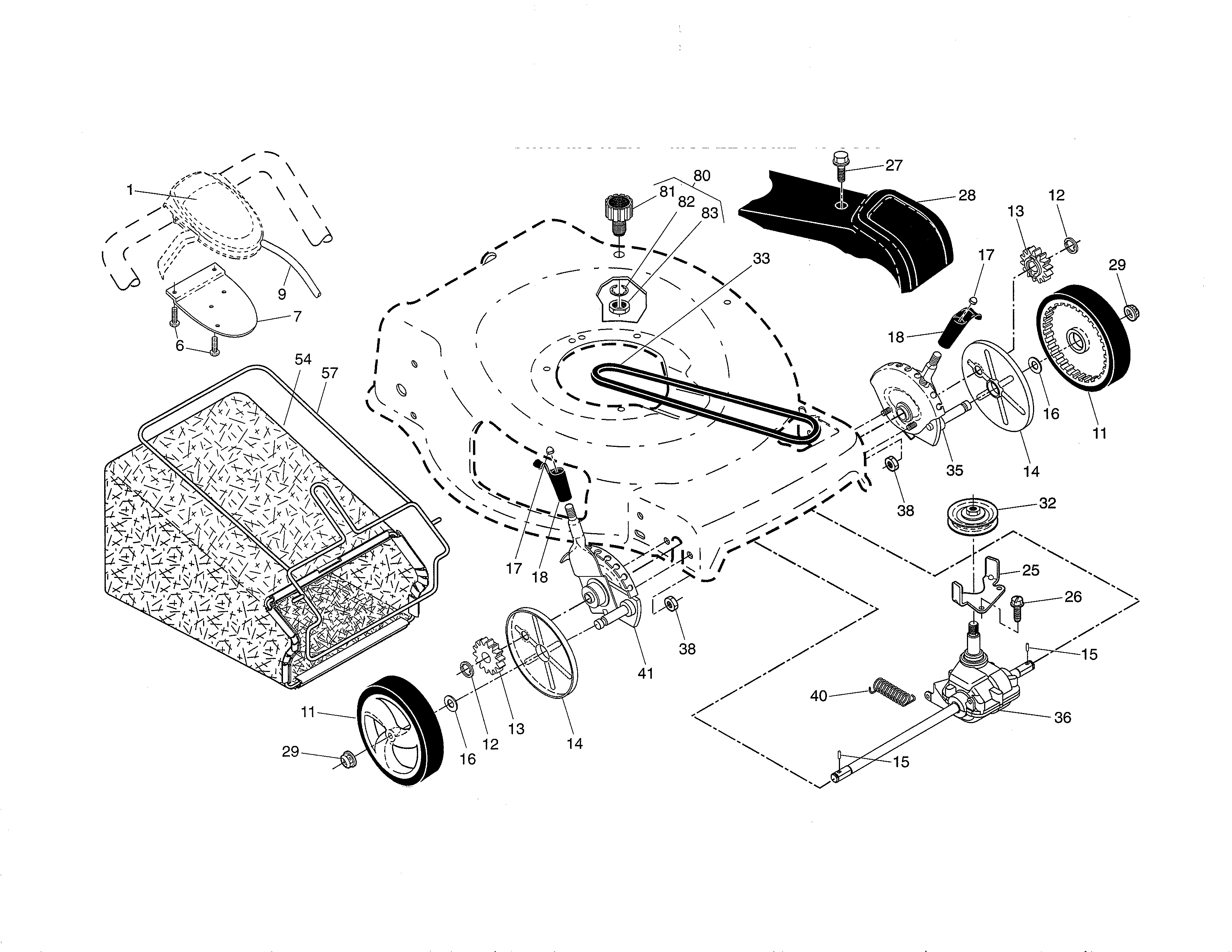 Craftsman 917370449 drive control/gear case/wheels diagram