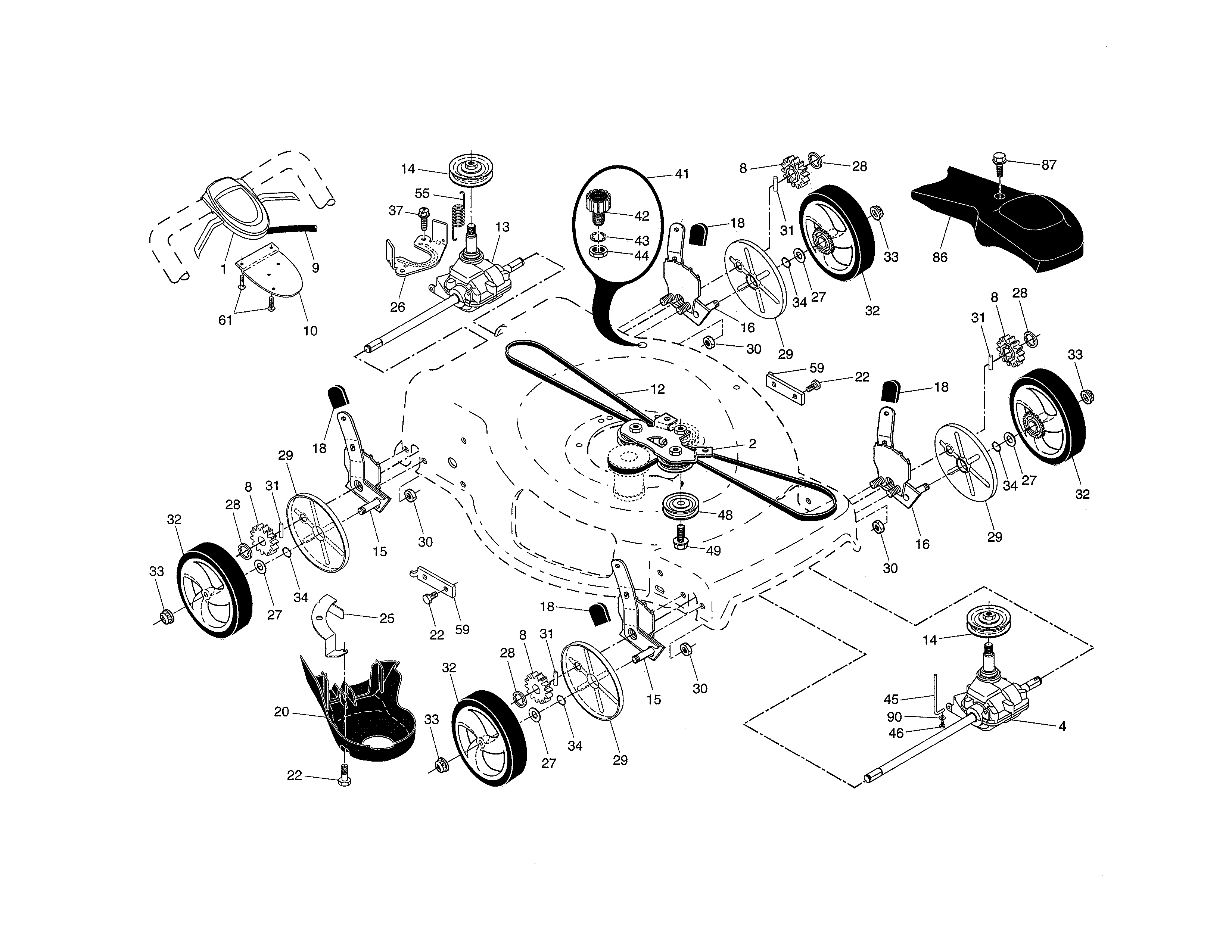 Craftsman 917370891 drive control/gear case/wheels diagram