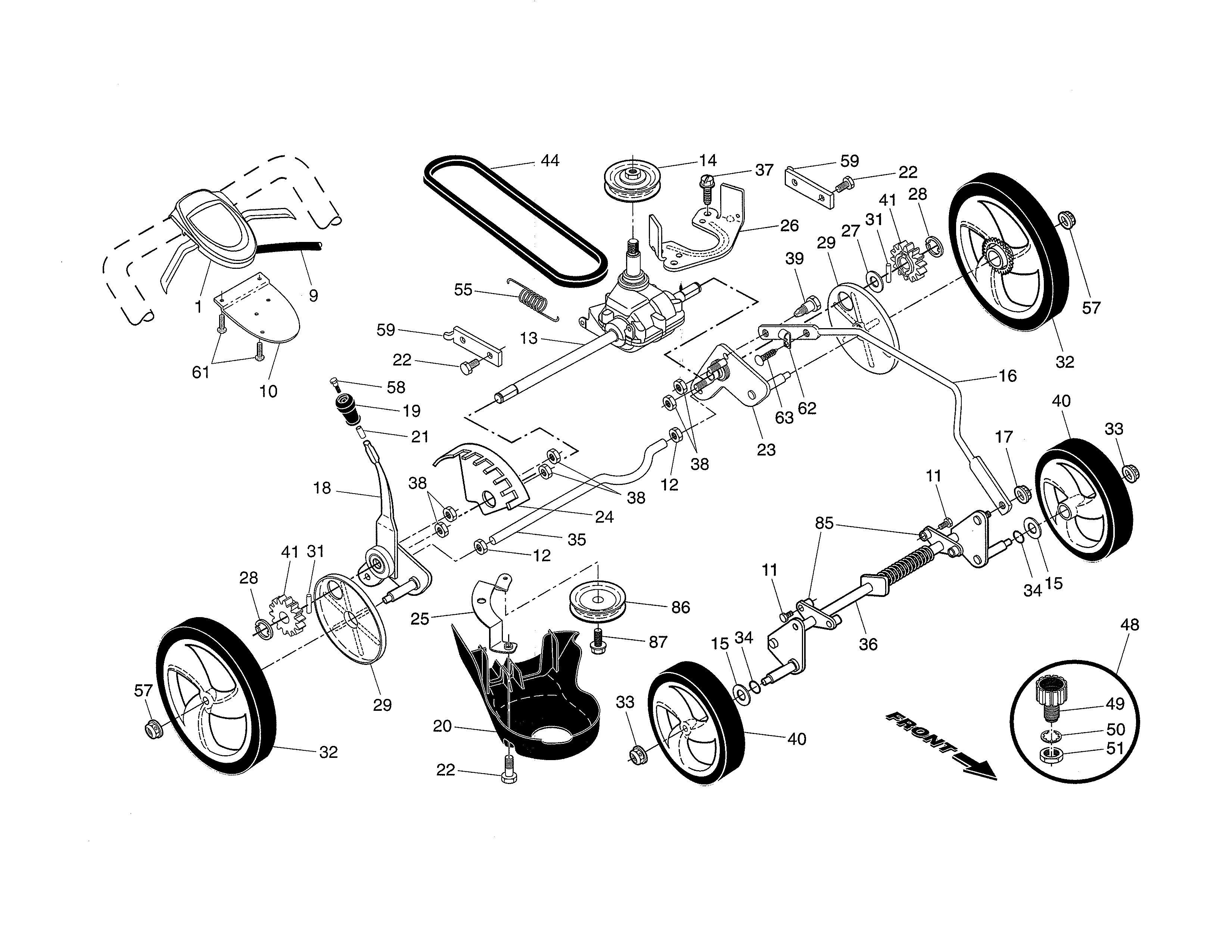 Craftsman 917370928 drive control/gear case/wheels diagram