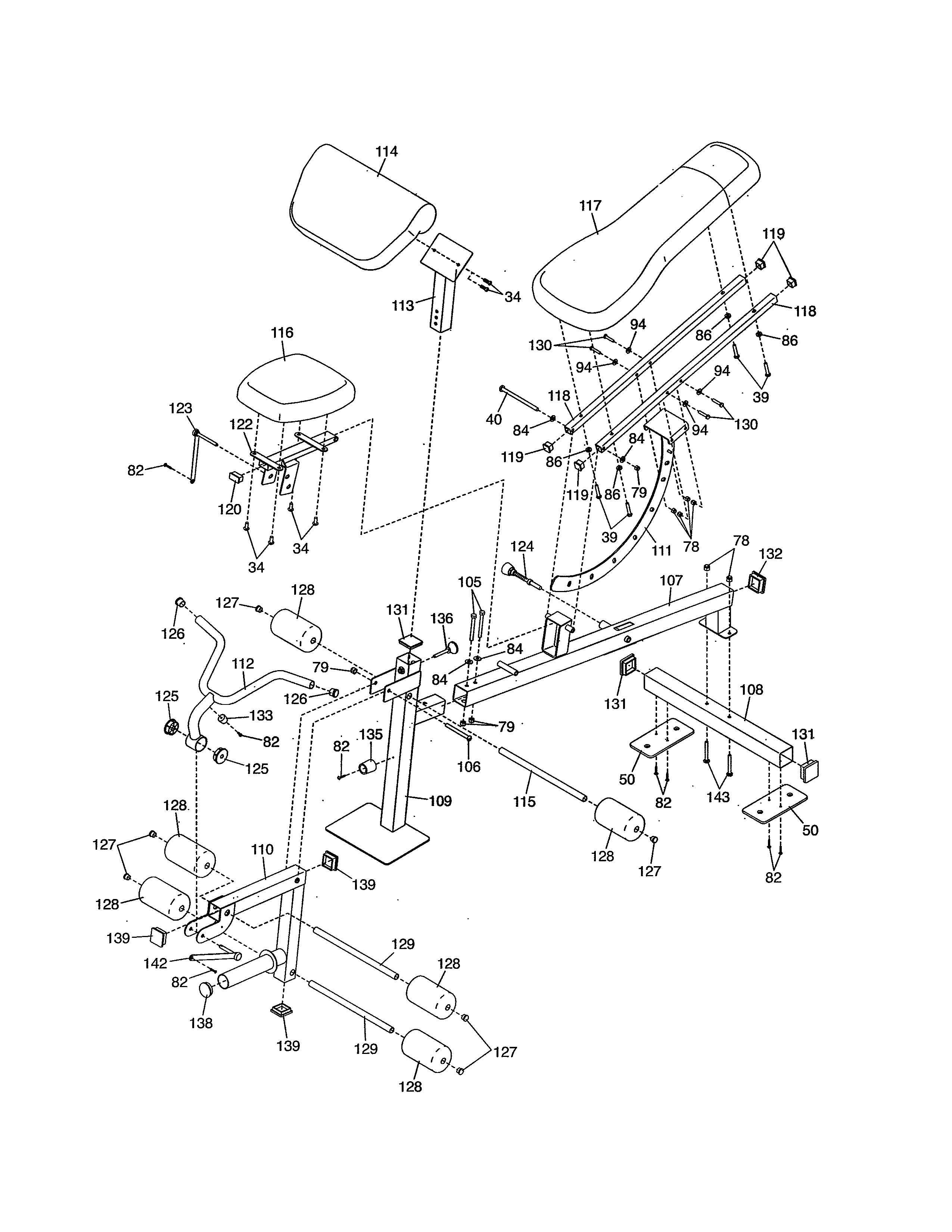 Weider 831159620 seat/frame diagram