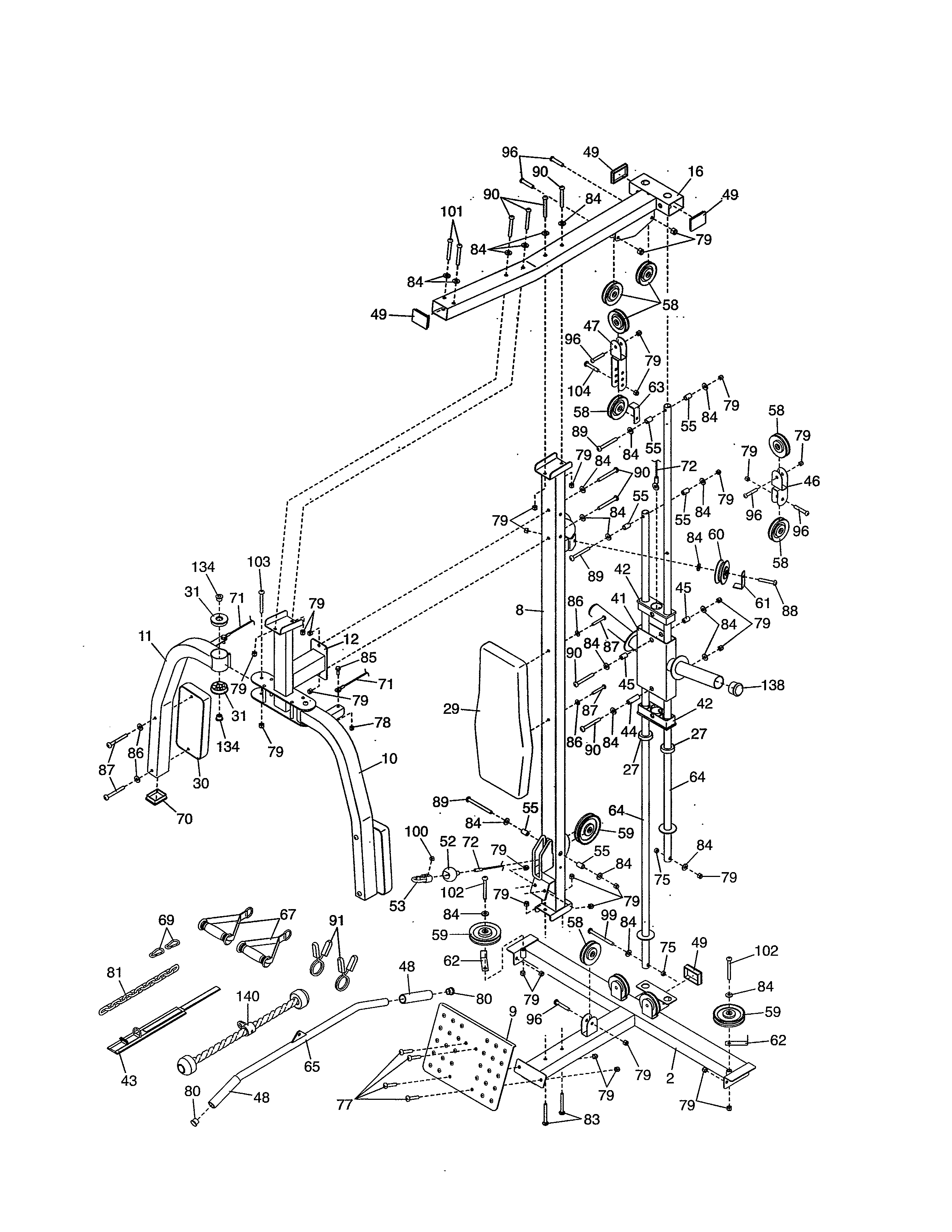 Weider 831159620 upright/backrest/top frame diagram
