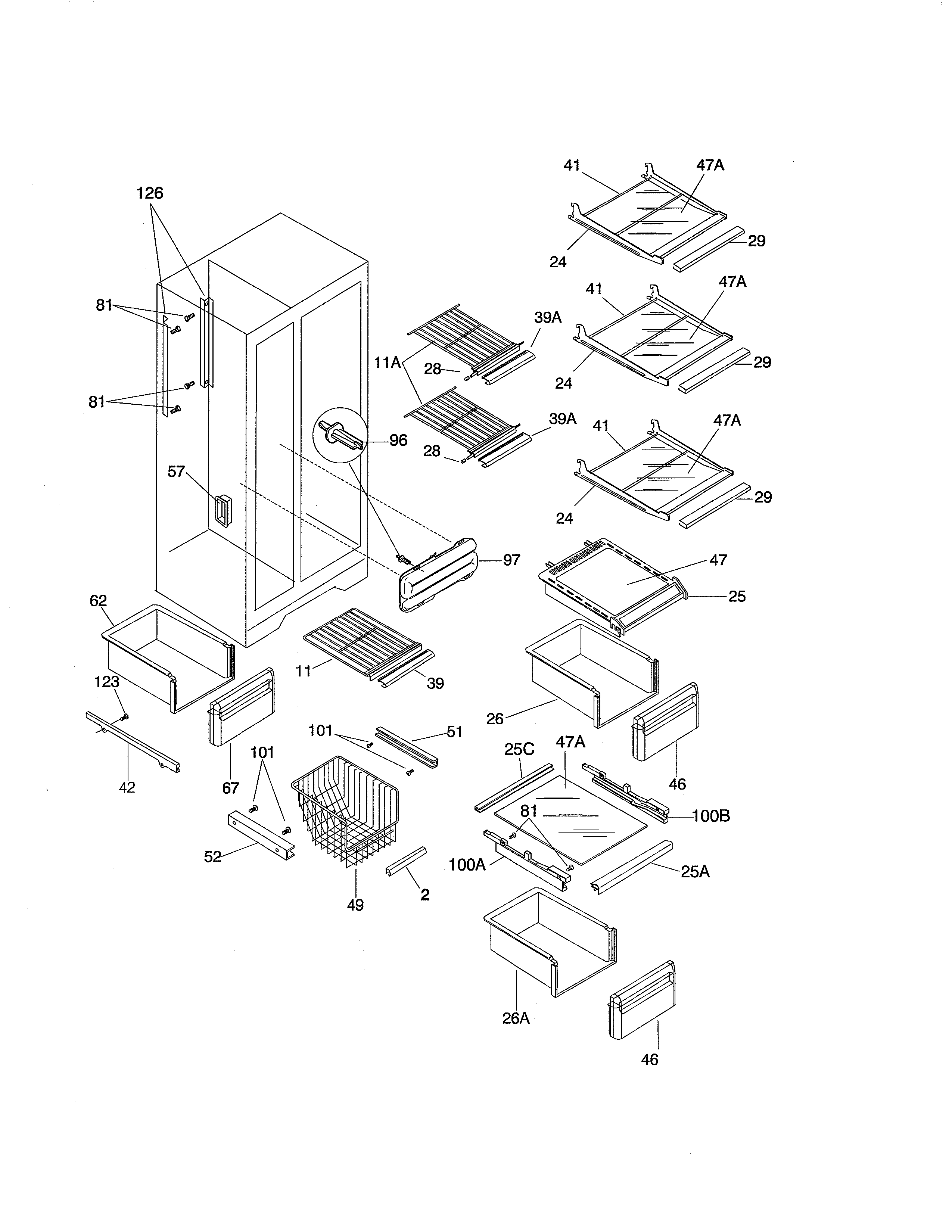 Frigidaire FRS26ZXHW0 shelves diagram