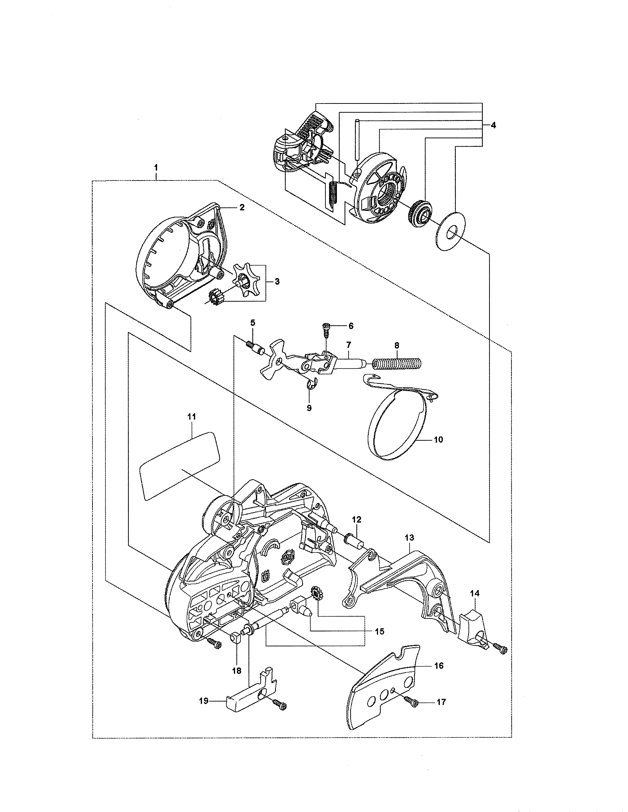 Husqvarna 455E clutch cover diagram