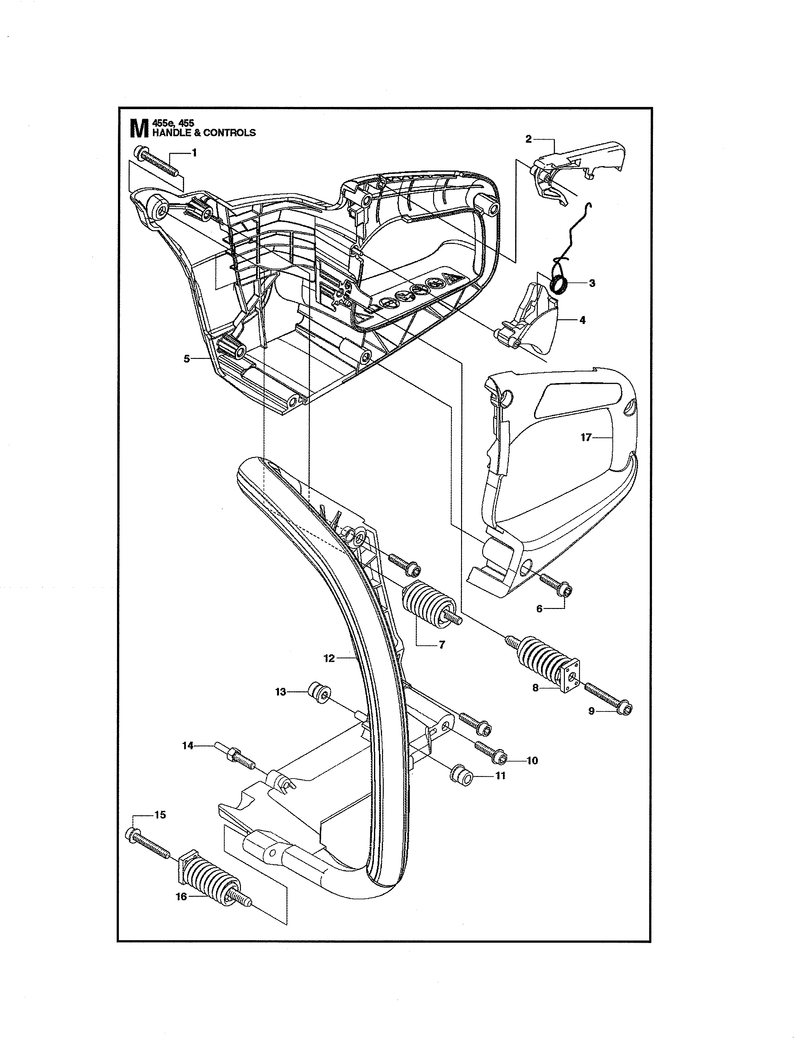 Husqvarna 455E handle & controls diagram