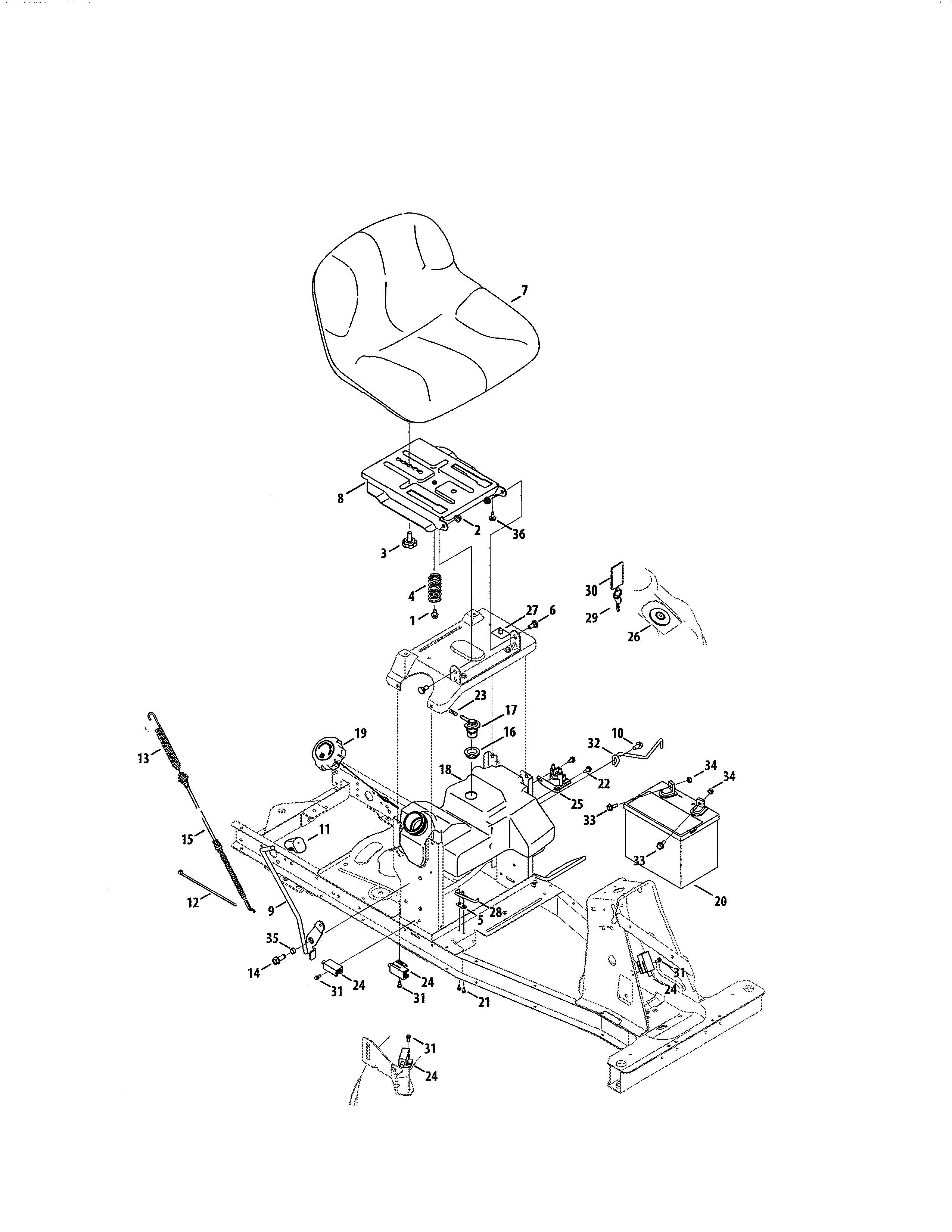 Craftsman 247290002 seat/battery diagram