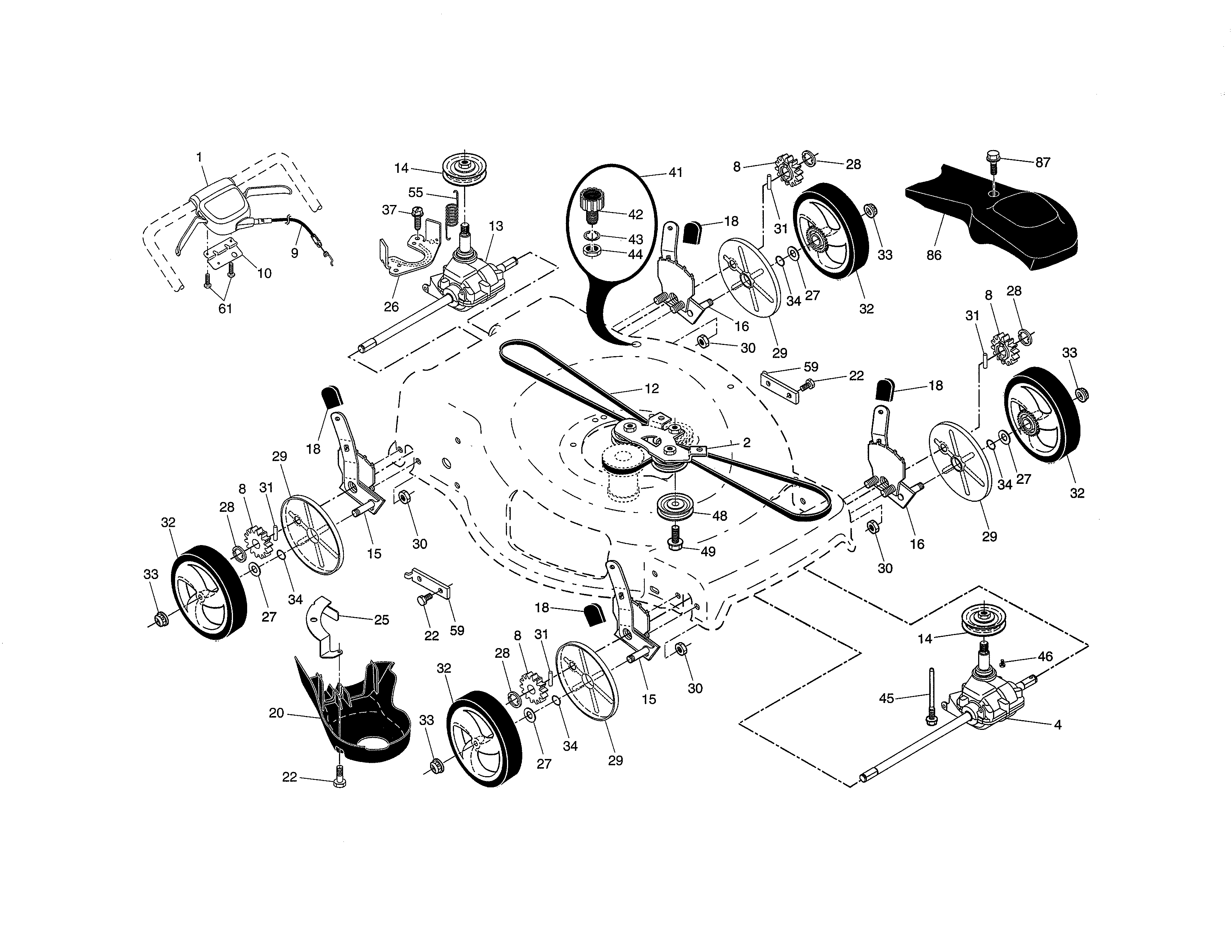 Craftsman 917374890 drive control/gear case/wheels diagram