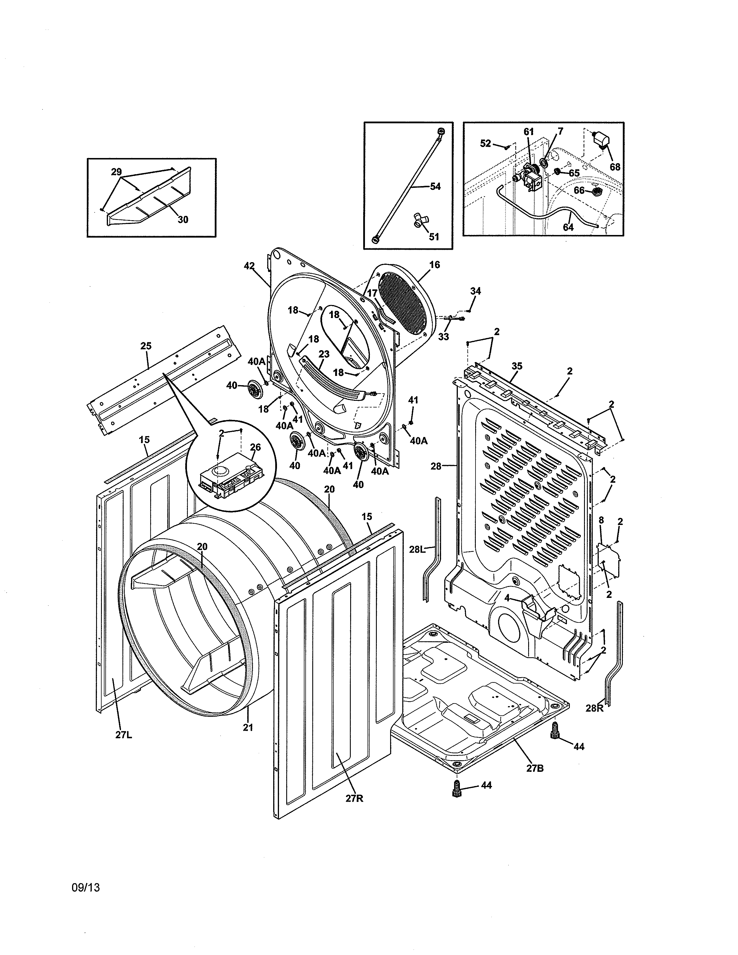 Frigidaire FFSE5115PW0 cabinet/drum diagram