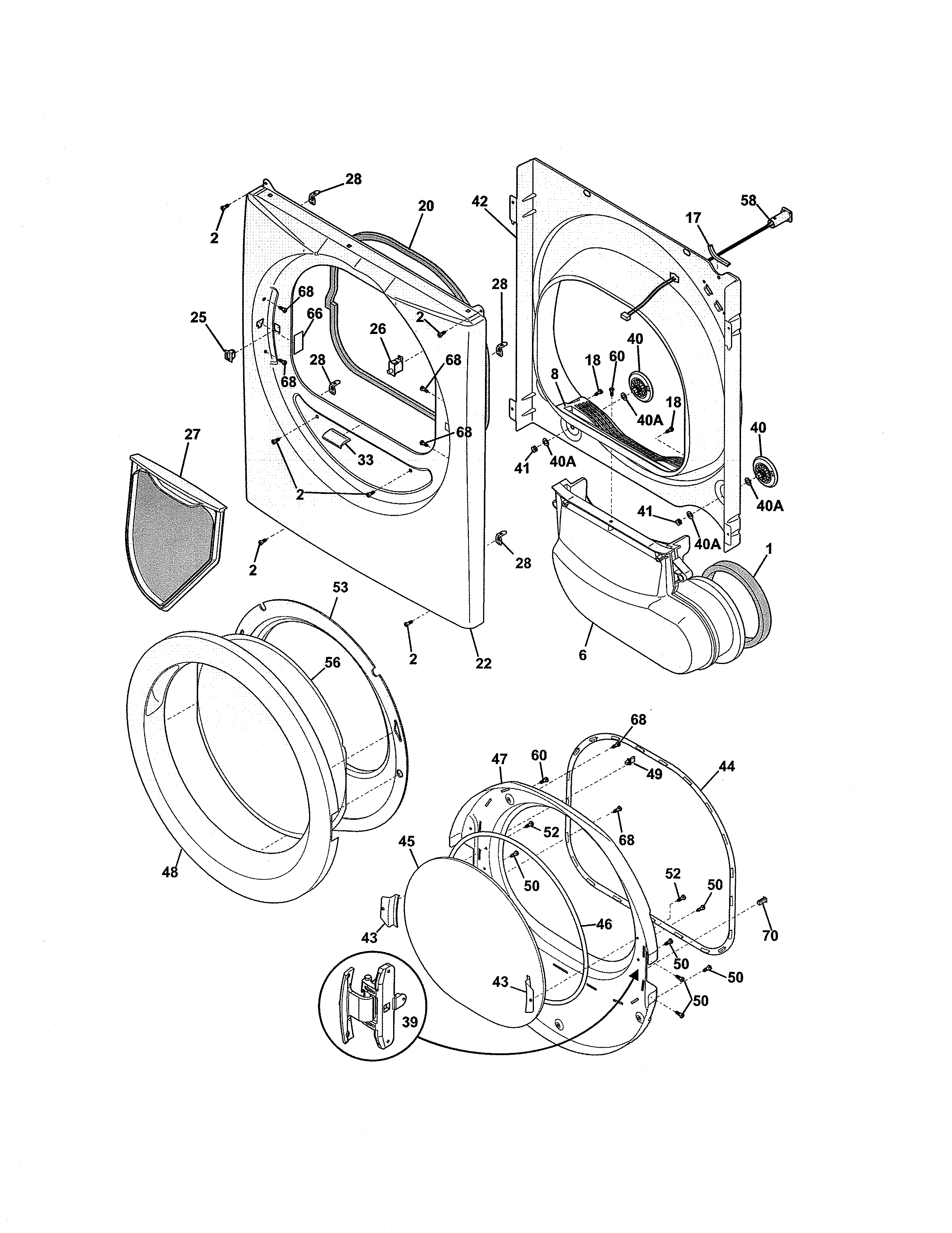 Frigidaire FFSE5115PW0 front panel/lint filter diagram