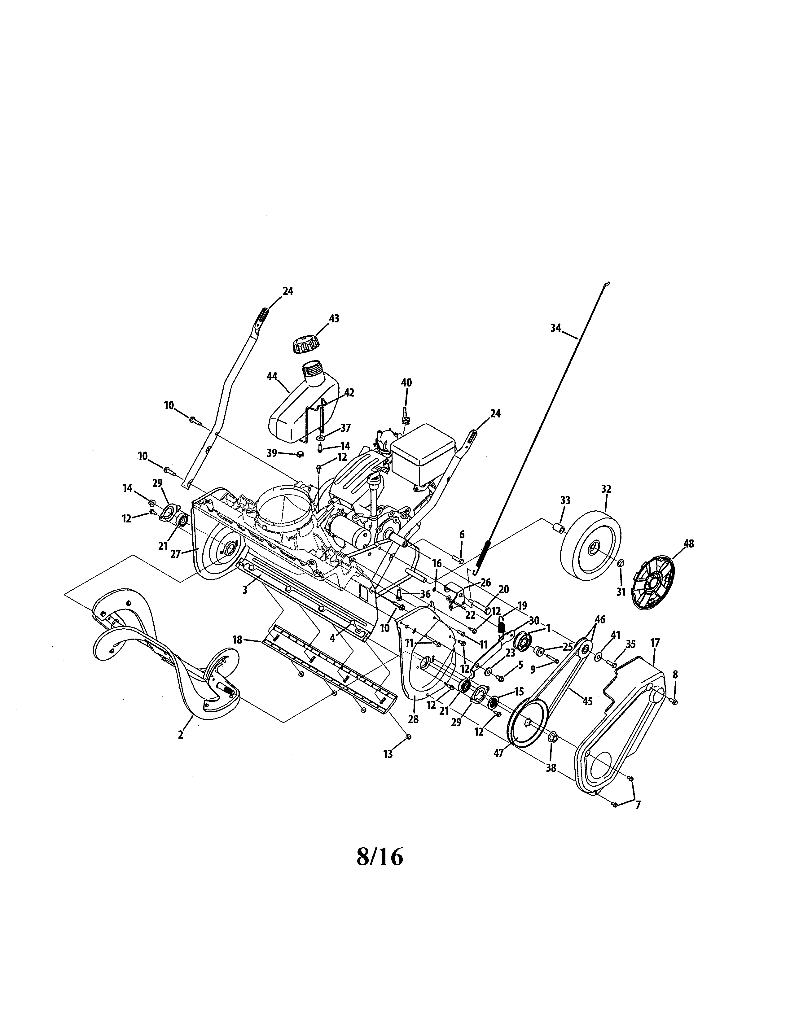 MTD 31AM2T6D799 auger/lower handle/fuel tank diagram