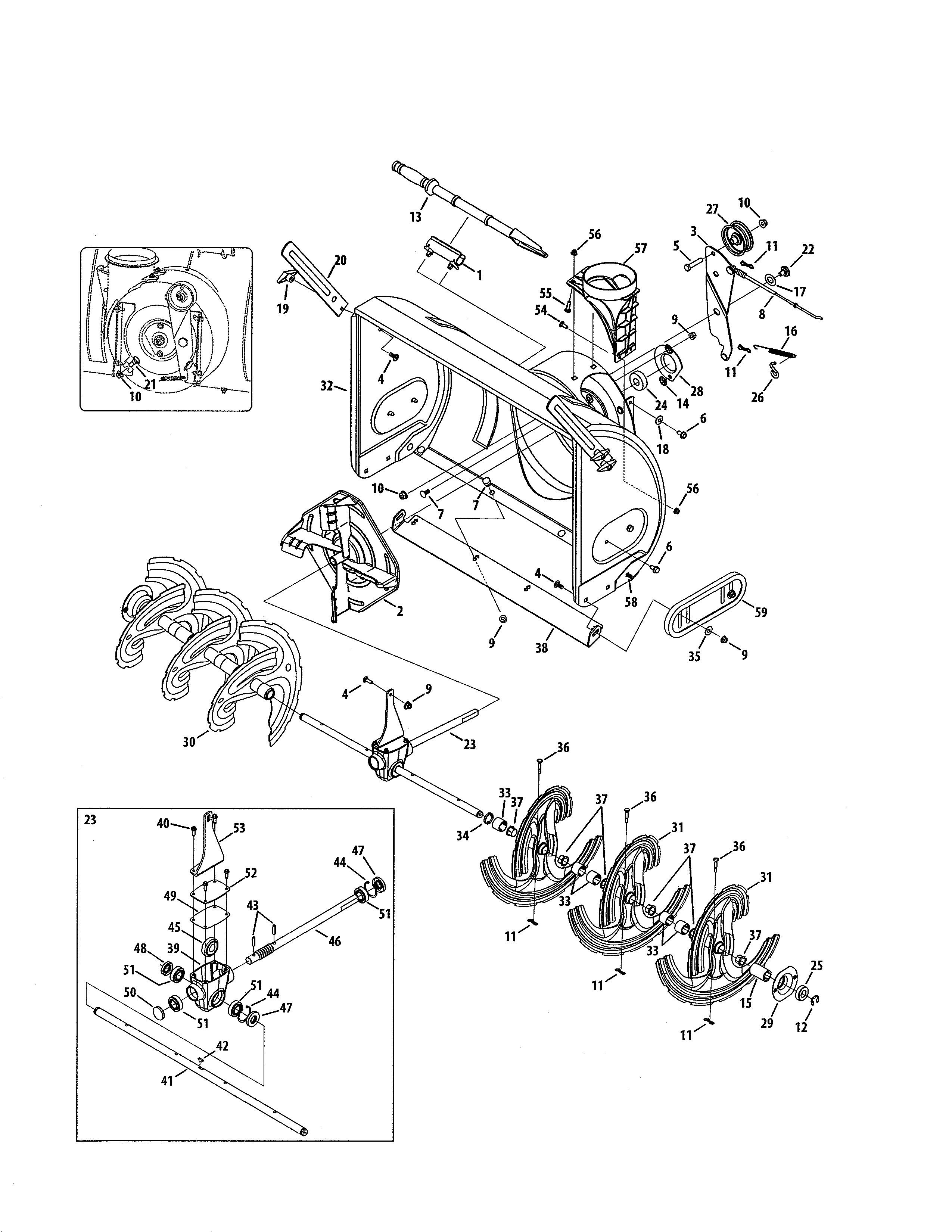 MTD 31AH8ESJ799 auger & housing/gearbox diagram