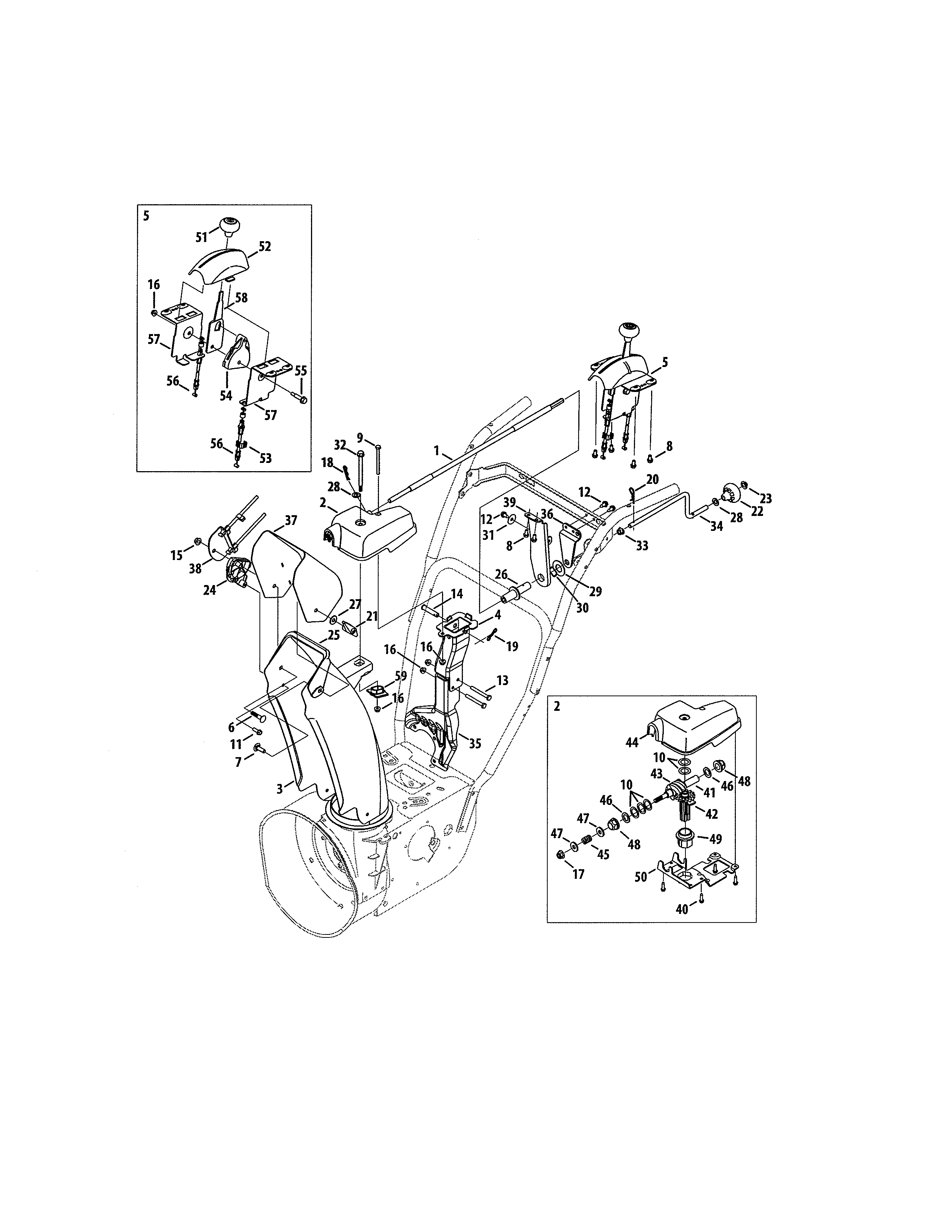 MTD 31AH8ESJ799 chute control/chute rotation diagram