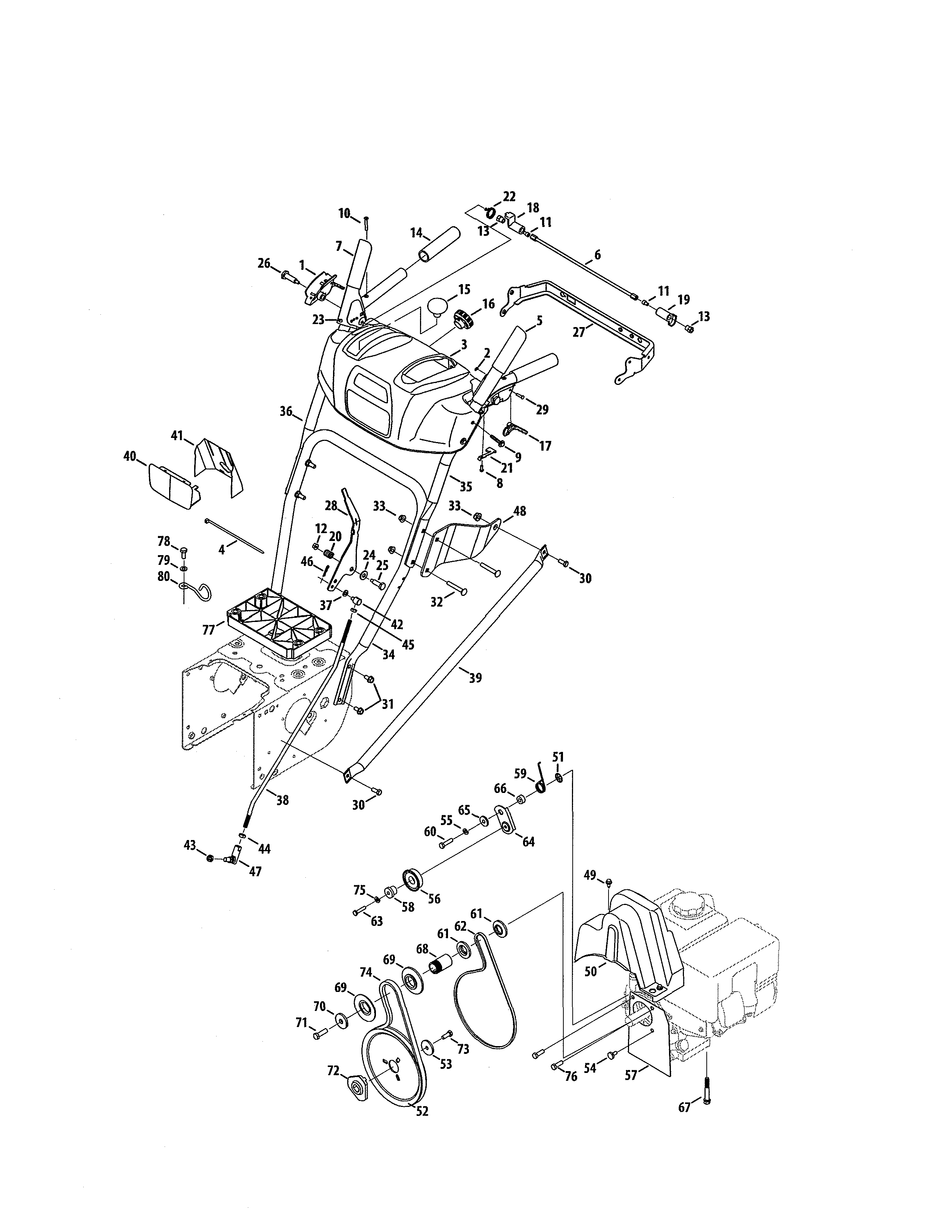 MTD 31AH8ESJ799 handles/engine spacer diagram